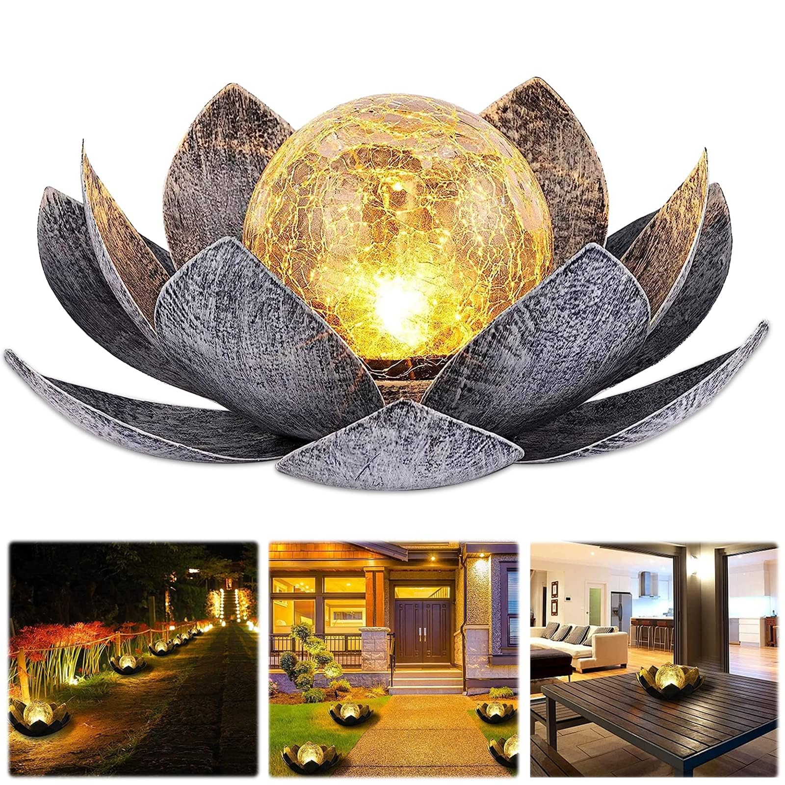 Lámpara Solar Para Exterior Con Diseño De Flor De Loto - Luz Blanca Cálida, IP44 Impermeable, Para Jardín O Terraza