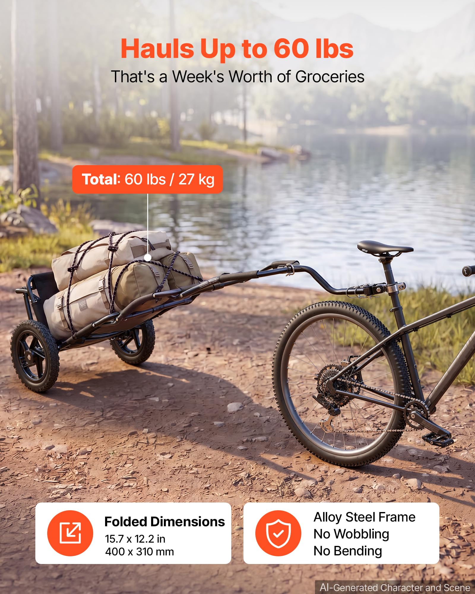 VEVOR Remolque para Bicicleta Plegable 27kg 3 en 1 con Carrito de Bicicleta
