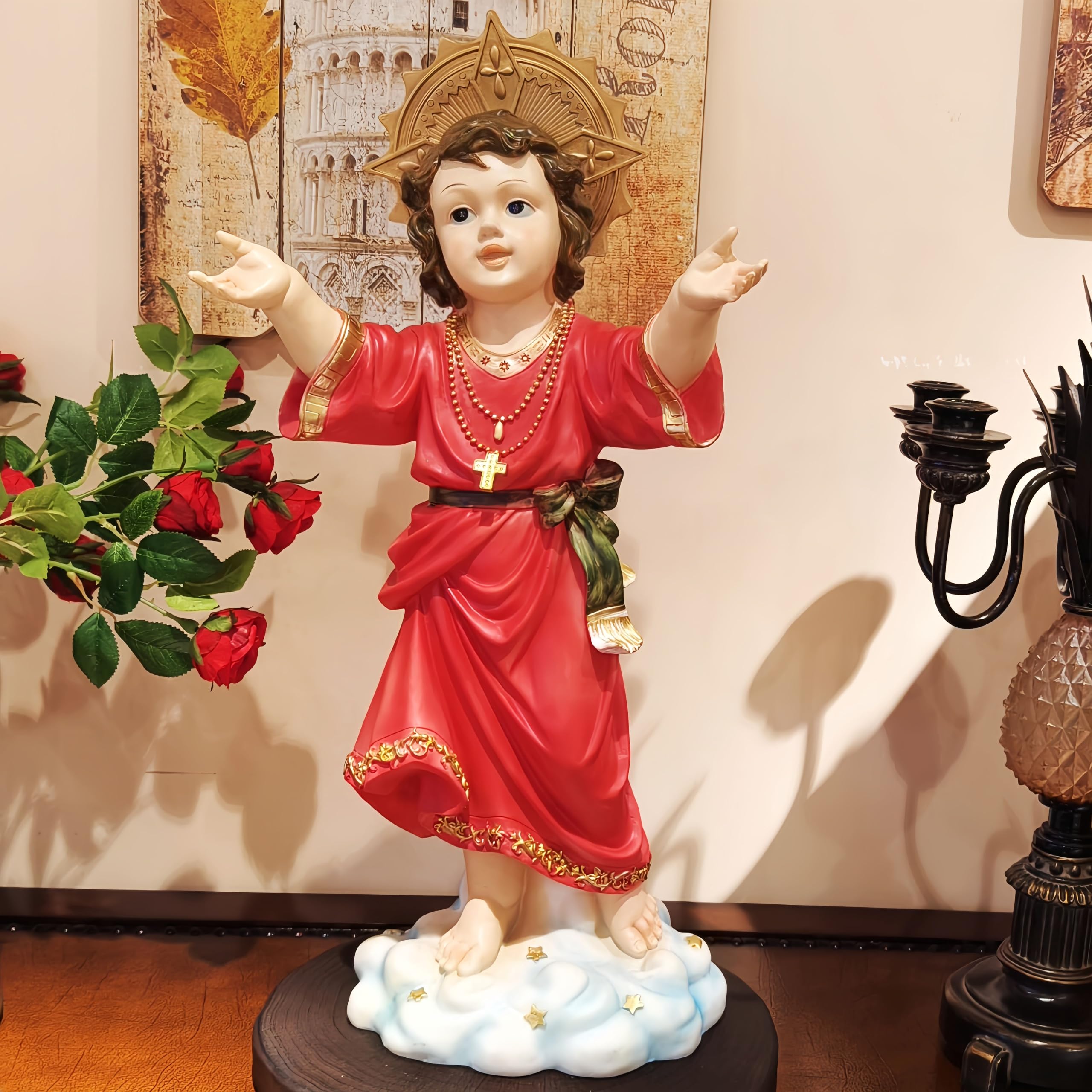 ARSTRIA Divine Child Jesus Statue 24‘’ High Large Holy Child Santo Divino Nino Statue Catholic Figurine for Home or Church Decor Hand-Painted Resin
