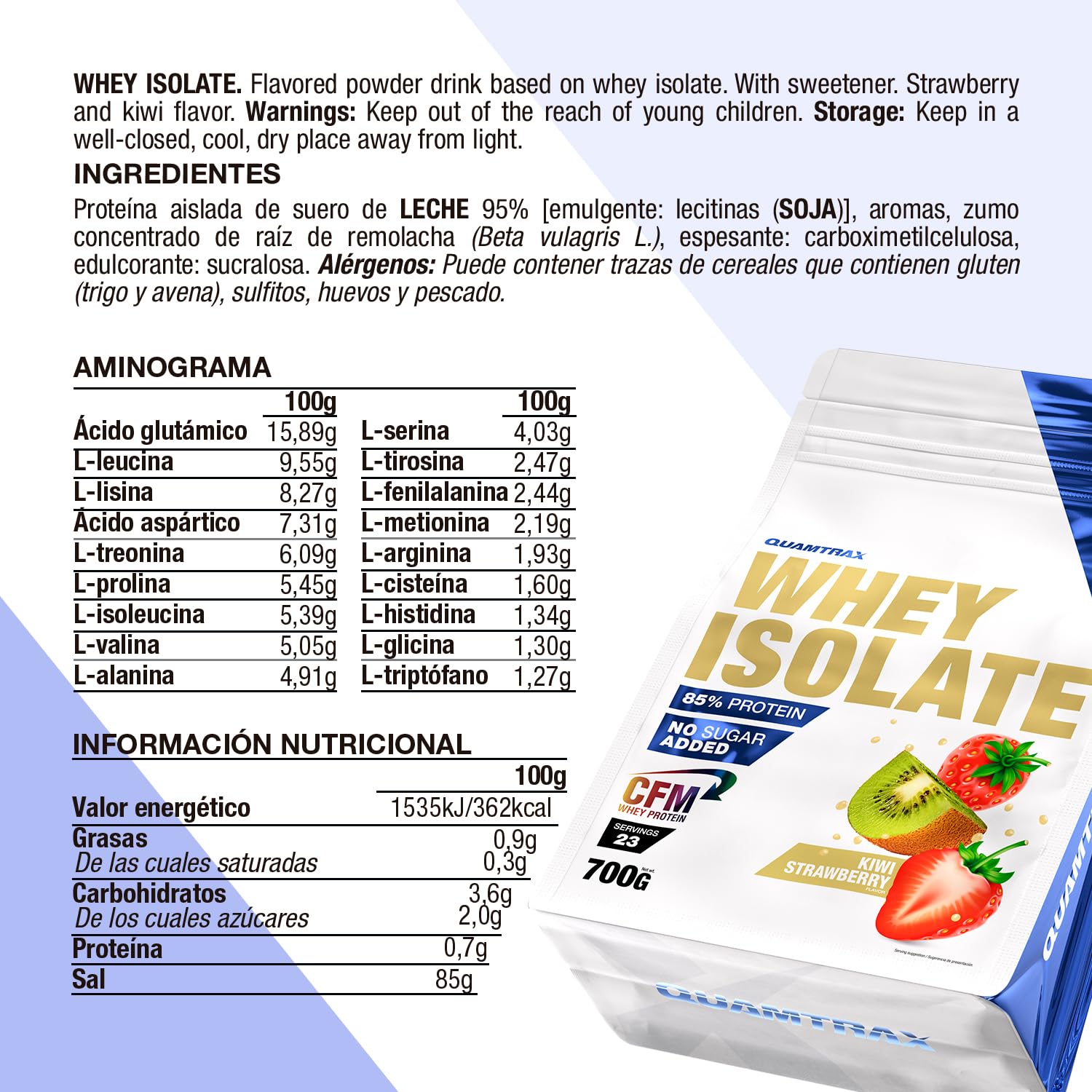 Quamtrax Nutrition - Whey Isolate (Proteína de Suero de Leche Aislada) - Alto contenido proteico, apoyo en el crecimiento muscular y rápida absorción (700 g, Chocolate Blanco y Frambuesa)