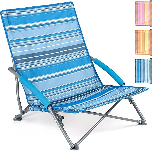 Trail Sisken Low Beach Chair Folding Lightweight Blue Sun Lounger Seat With Bag (2 x Chairs)