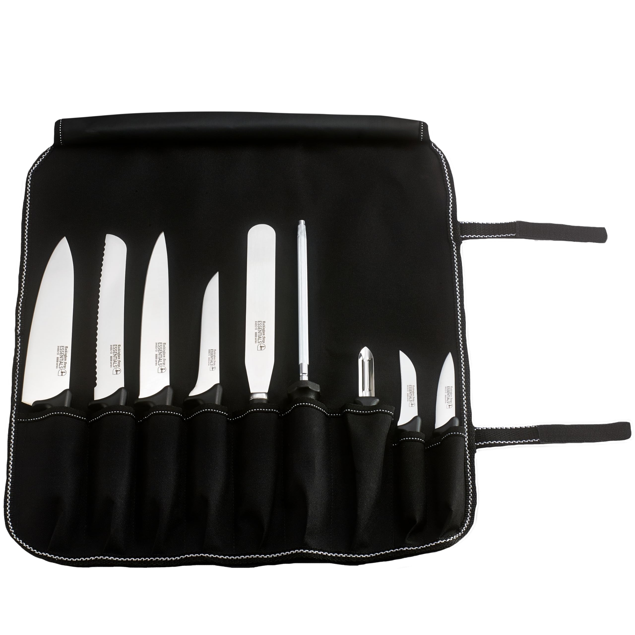 Rockingham Forge Essentials Professional Chef’s Knife Set – Contains 9 Kitchen Knives and 1 Knife Case,Black,CS-8007/10