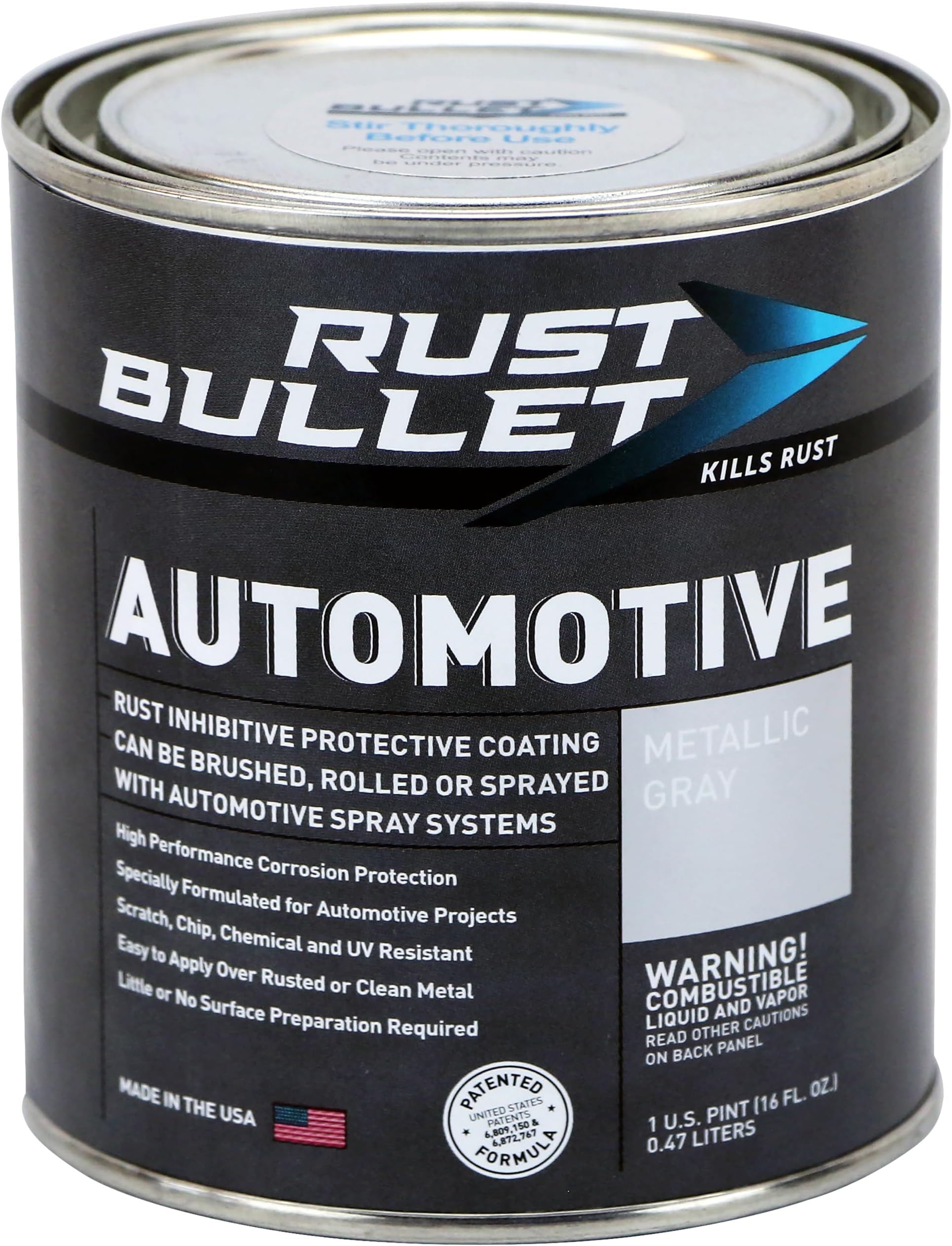 Rust Bullet - Automotive Rust Inhibitor Paint - Rust Preventive Protective Coating - No Topcoat Needed - Pint, Metallic Gray