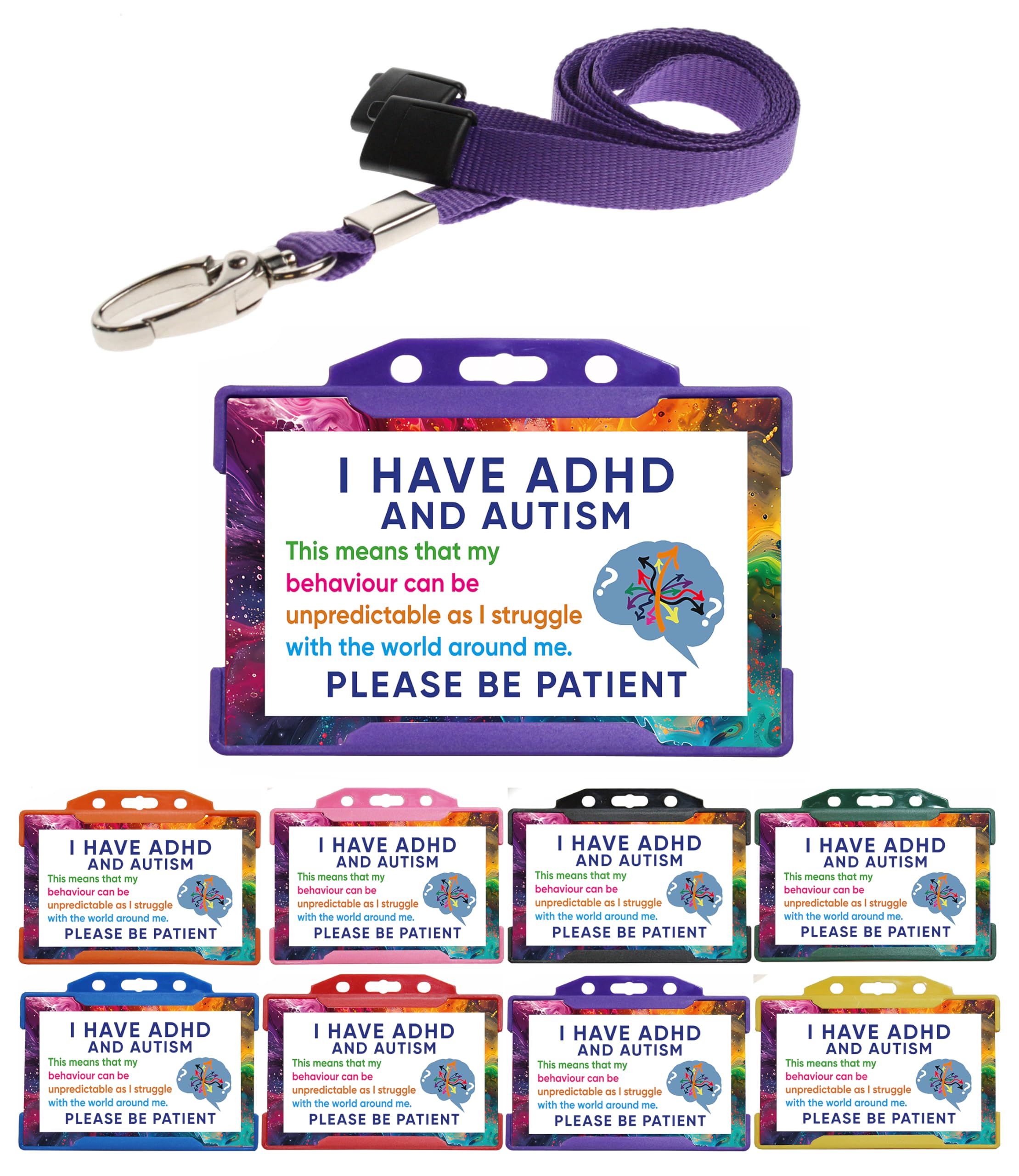 Quantum Leap ADHD and Autism Hidden Disability Lanyard Badge Card with Purple Holder and Purple Lanyard Hidden Disability