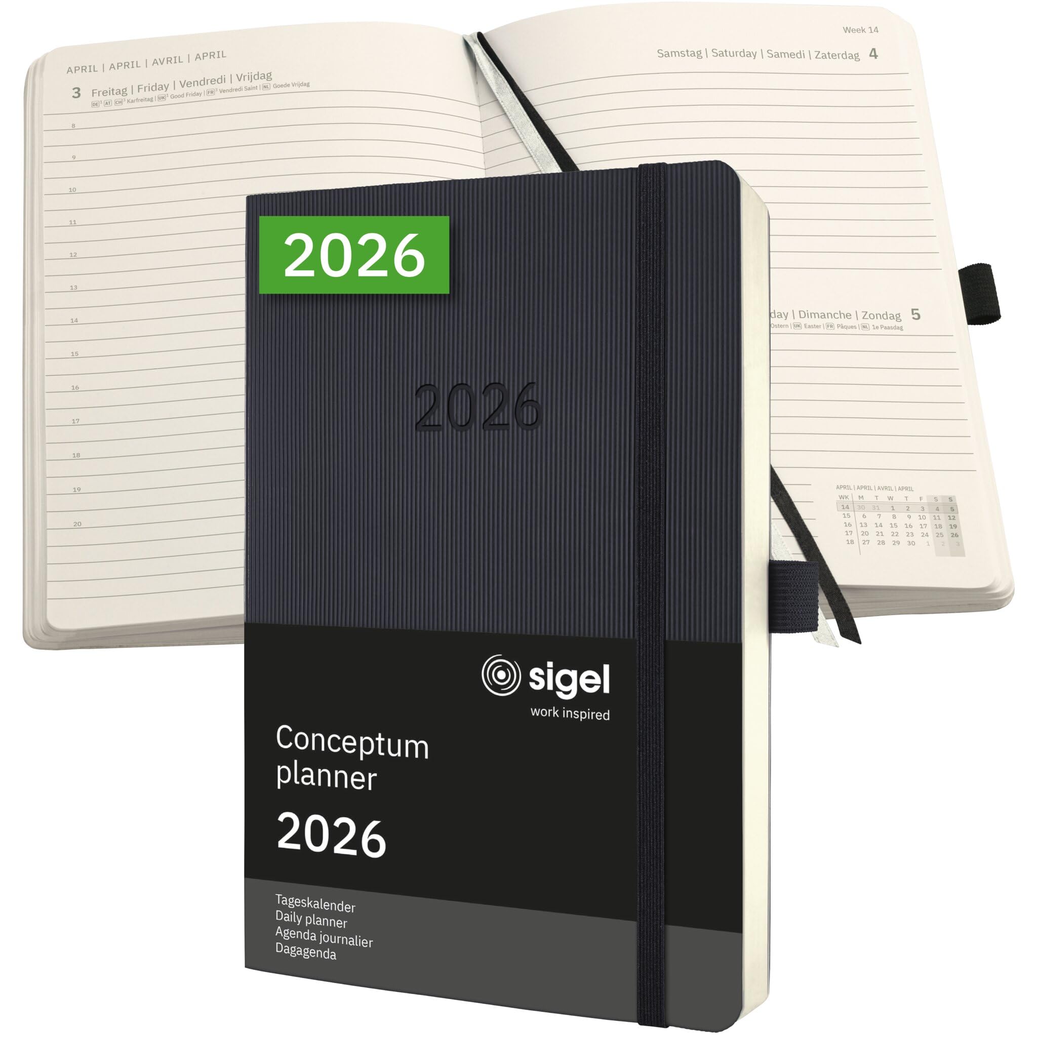 SIGEL C2620 Daily planner Conceptum 2026-1 year - approx. A5 - black - 1 page = 1 day - softcover - 80 gsm - 400 p. - PEFC-certified