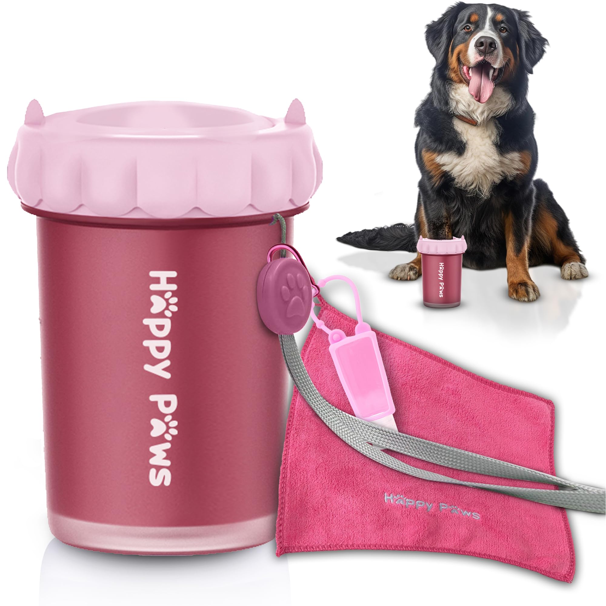 Happy Paws Portable Dog Paw Cleaner, Dog Paw Washer, Paw Muddy Paw Cleaner Medium Large Dogs- Premium Quality Pet, Pink Hu...