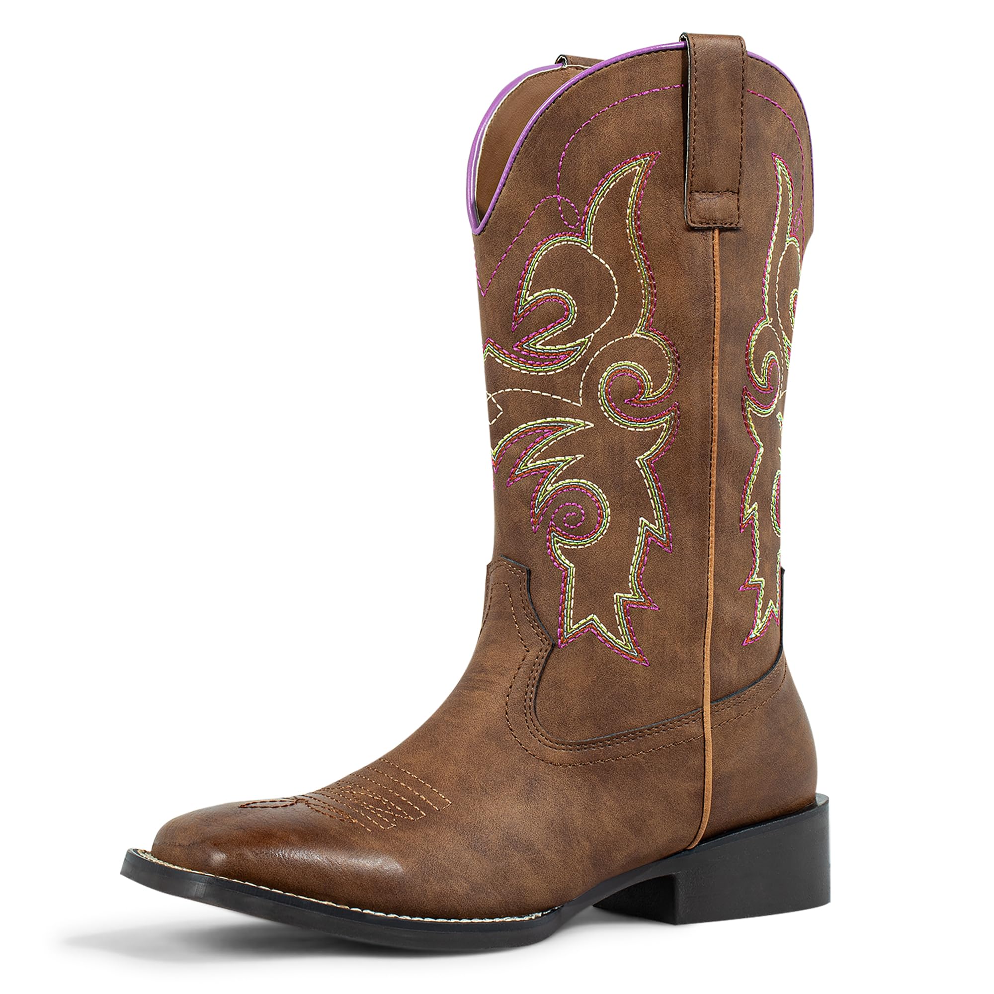 SheSole Womens Western Cowboy Boots Square Toe Wide Calf Cowgirl Boots Rodeo Embroidered Brown