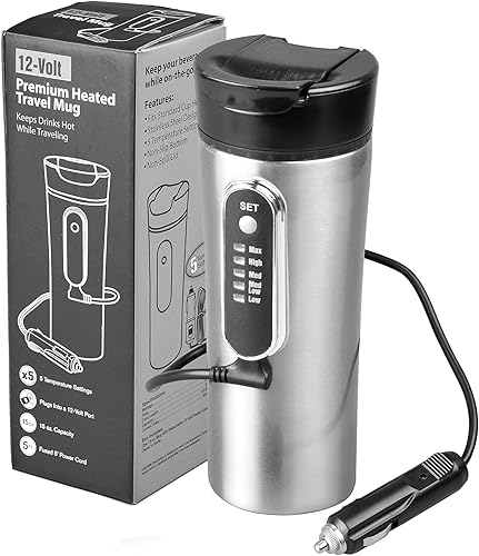 TN TONNY Taza de acero inoxidable para automóvil, taza de viaje calentada de 12 V con 5 ajustes de temperatura, capacidad de 13.5 fl oz
