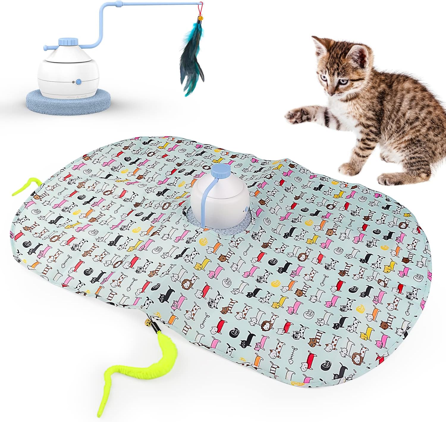 Tyasoleil Automatic Motion Cat Toys - 3 Modes Interactive Motorized Wand Kitten Toys, Electronic Exercise Pet Toy for Indoor Cats, Hide and Seek Game & Chase Game, Auto On/Off