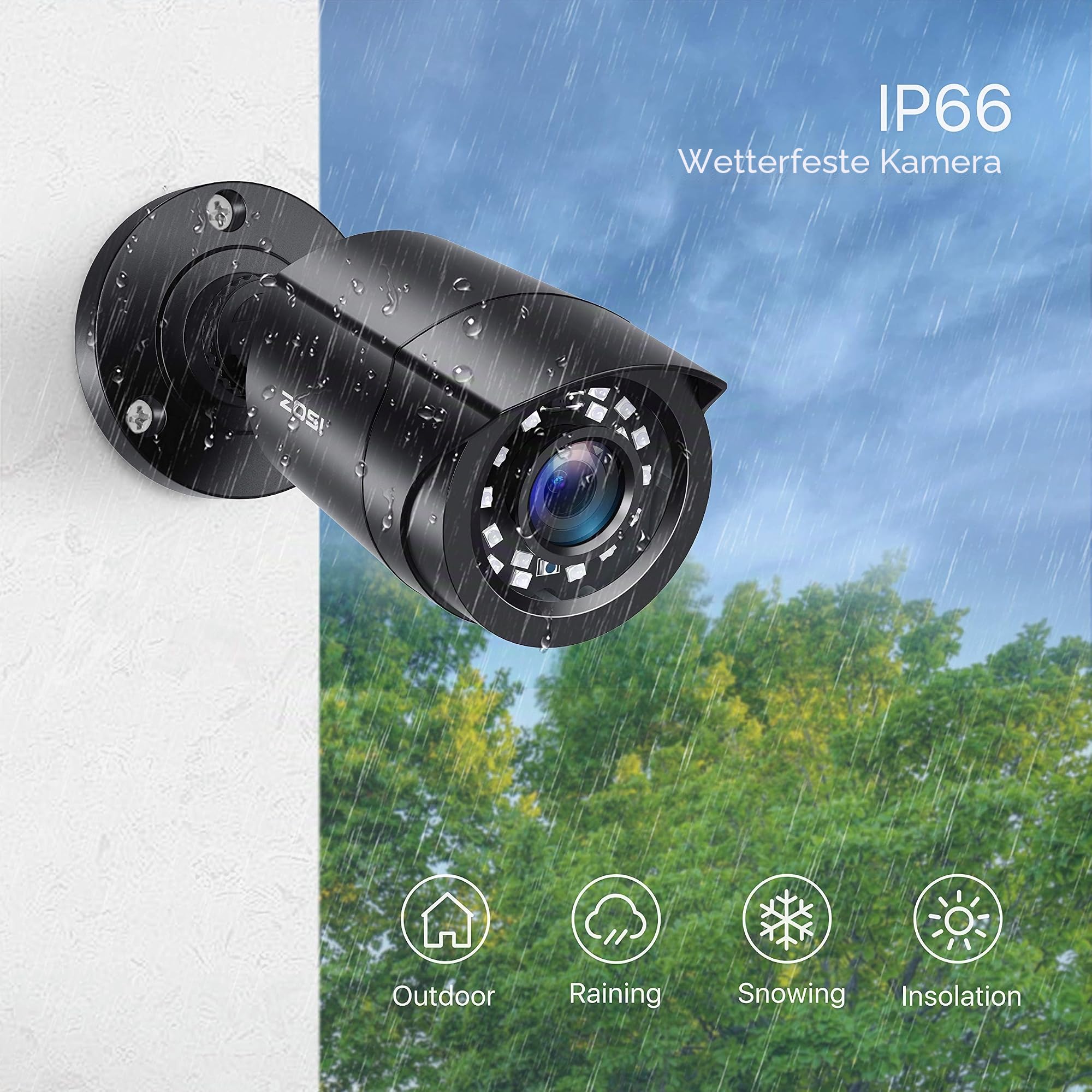 ZOSI 4 Stück 2MP 1080P Outdoor Video Überwachungskamera Set mit Netzteil und Videokabel, 1080P TVI HD BNC Ausgang, Für Ihnen und Außen, Zusatzkamera Set für CCTV DVR System | Objektiv 3,6 mm, Blickwinkel 90 °, Nachtsicht, 24 m, wasserdicht, IP66, für Vide