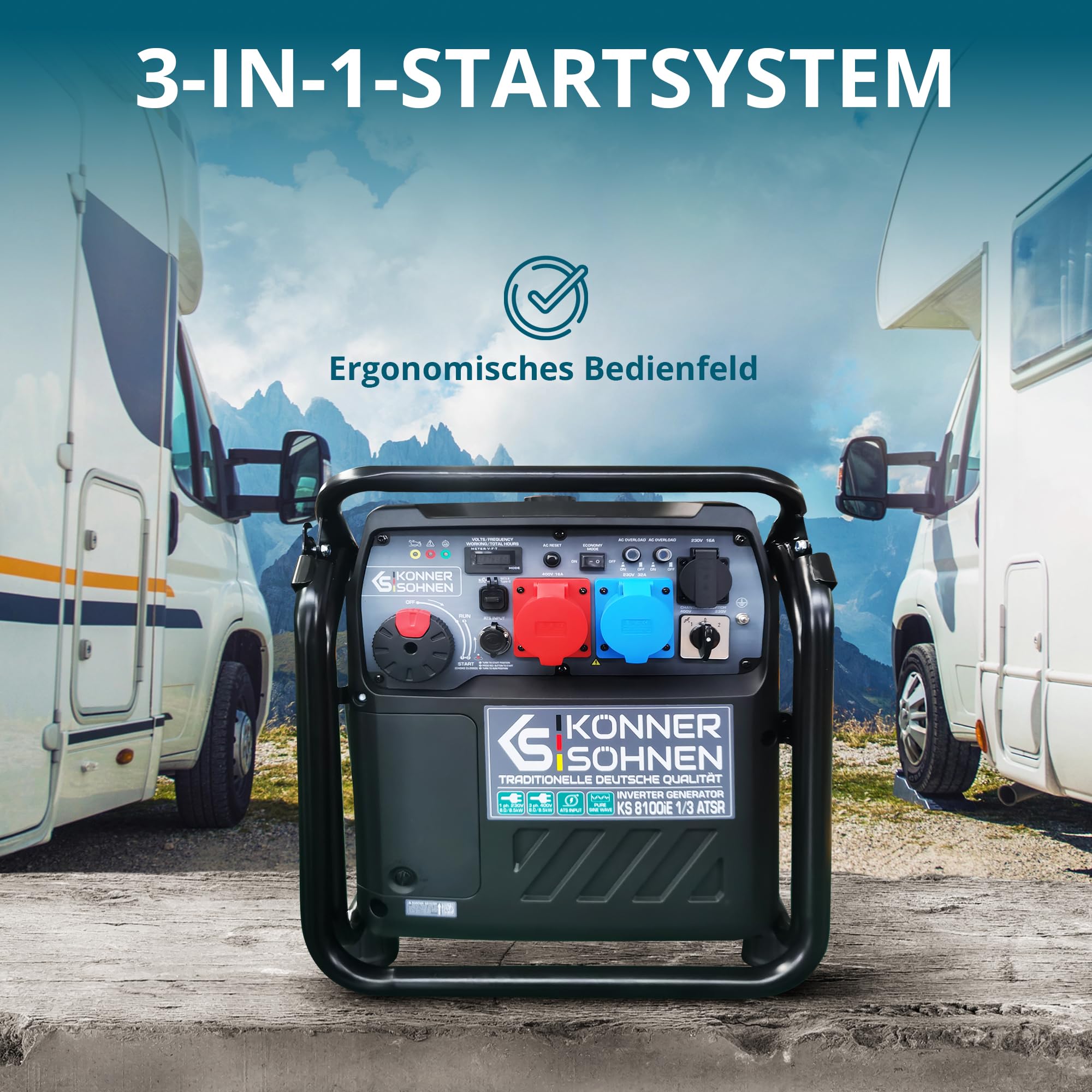 Könner & Söhnen KS 8100iE 1/3 ATSR Inverter-Stromerzeuger 8,5 kW, für Einphasen- (230V) und Dreiphasenbetrieb (400V), Benzin Generator Stromerzeuger mit ATS-Anschlussmöglichkeit