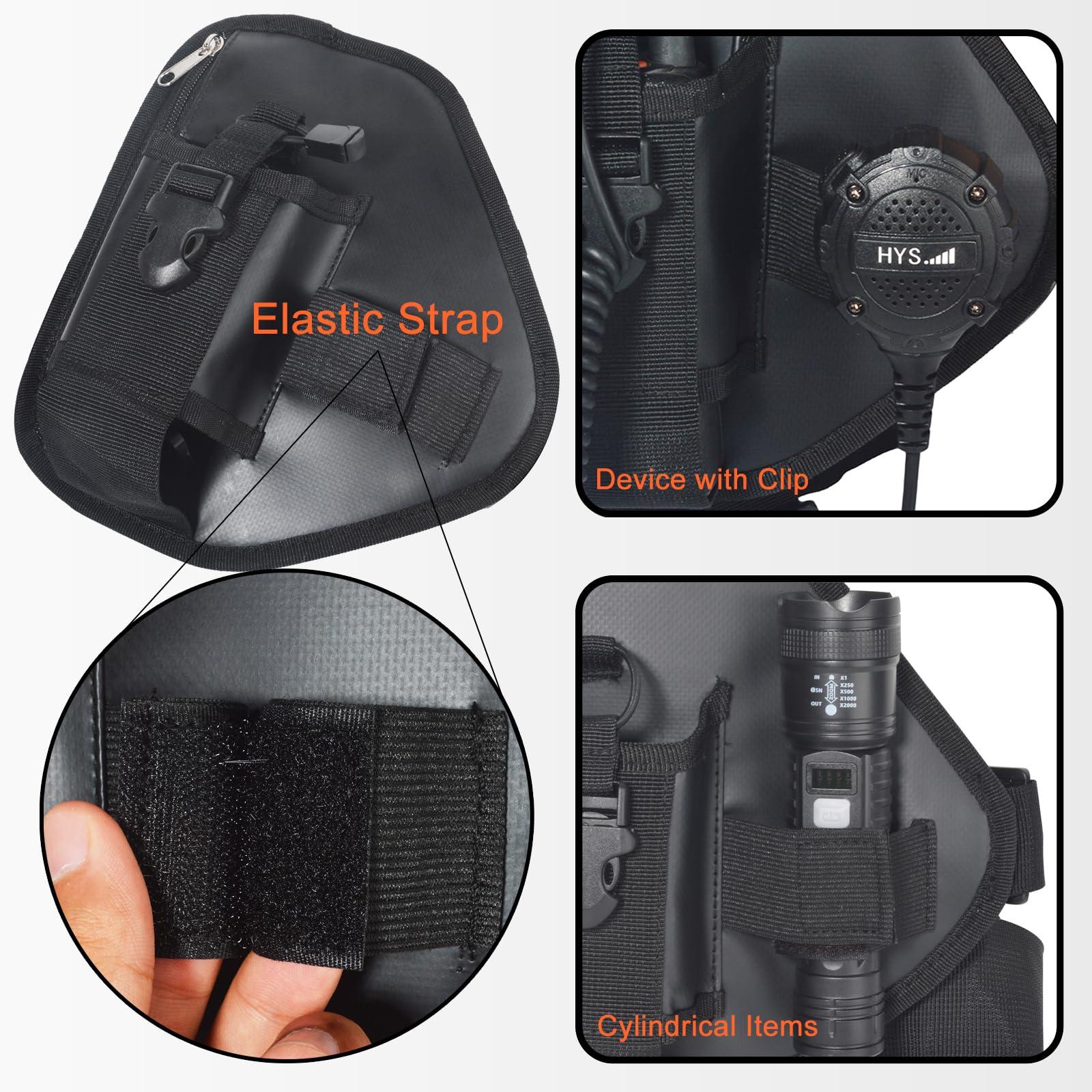 Harnais Thoracique pour Talkie-walkie, Sacoche Thoracique Multifonction avec Sangle Réglable en Nylon Compatible avec Radios Baofeng Motorola Icom Kenwood Yaesu Wouxun (Noir) | Avec poche zippée pour Motorola Baofeng Icom Midland Ham HTs