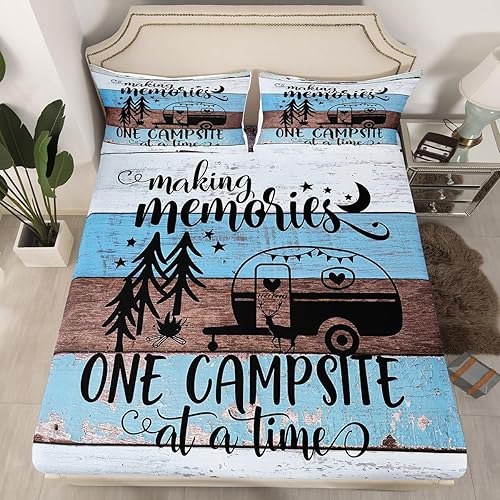 Vista 148 de Erosebridal Sábanas rústicas de granja, sábanas de camping feliz, juego de sábanas para decoración de cámper para niños, adolescentes, mujeres