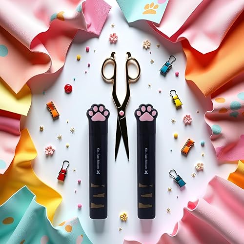 Miniatura 4 de Tijeras de pata de gato negro, 2 unidades, tijeras plegables de bolsillo, pequeñas plegables de seguridad multifuncional, cortadores de mano kawaii,