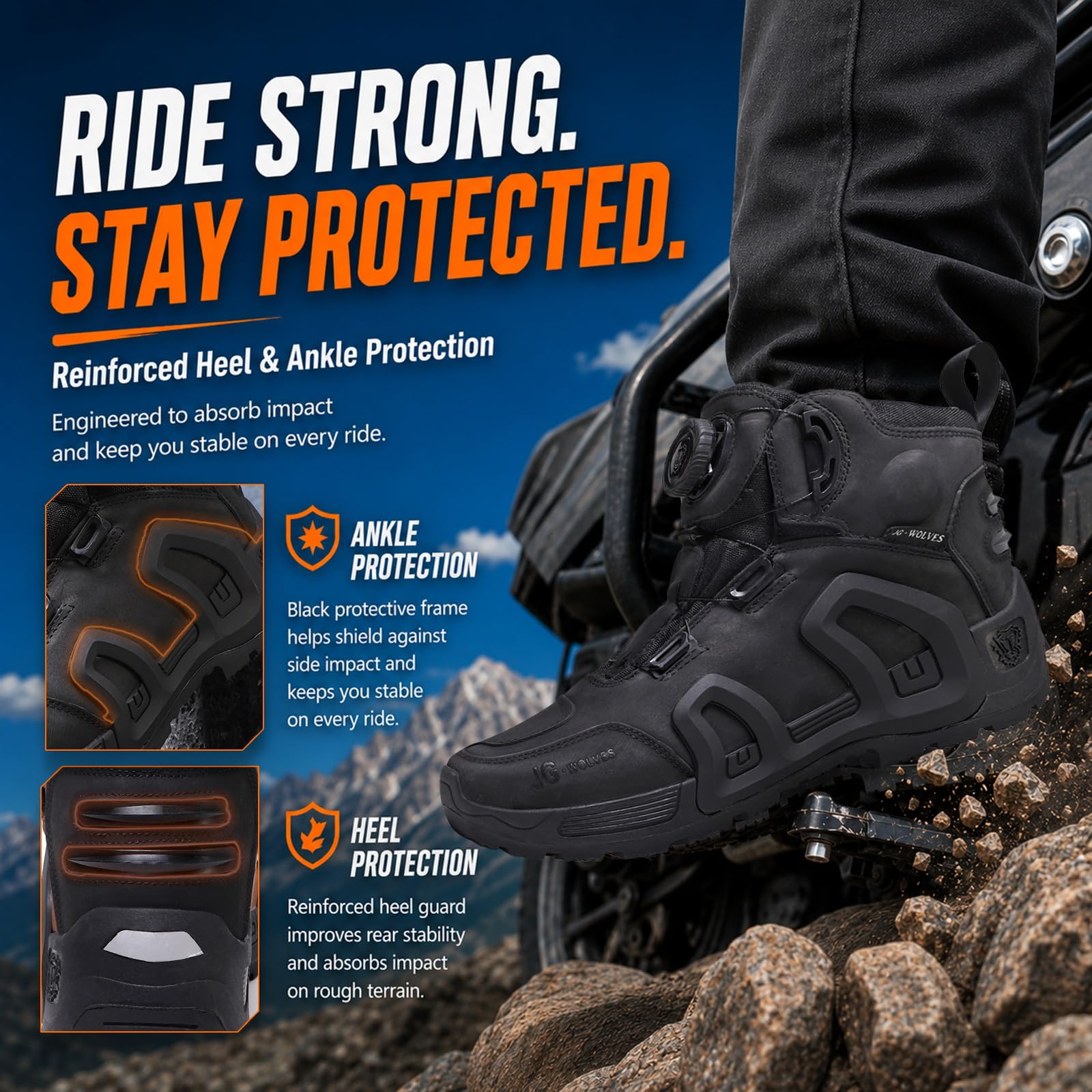 Scarpe da Moto Uomo Impermeabili Neri in Pelle con Protezione TPU