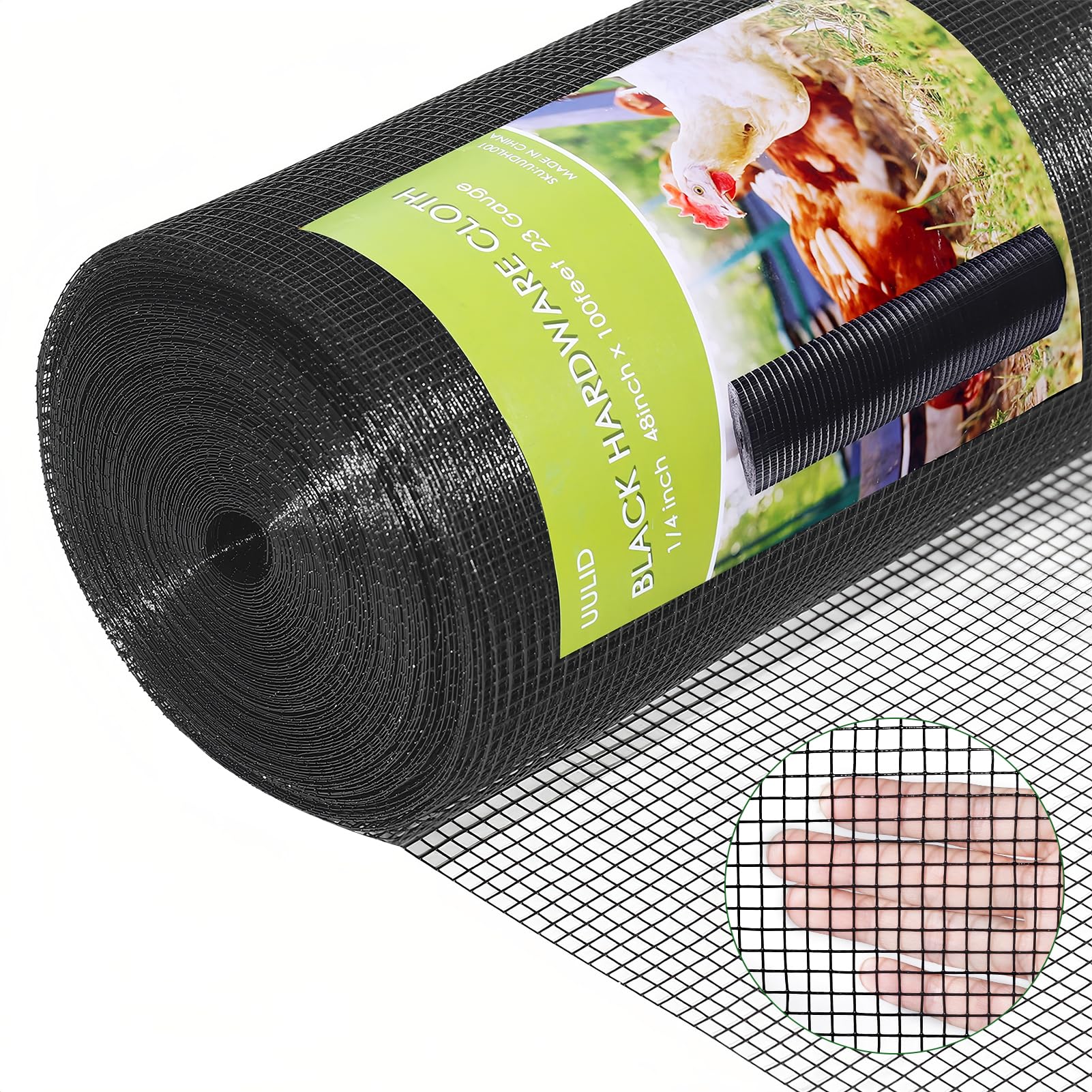 Hardware Cloth 1/4 inch 48" x 100' ft Mesh -23 Gauge Black Vinyl Coated Welded Wire Mesh Roll PVC Coated Welded Wire Fence Chicken Wire Fencing Mesh Roll
