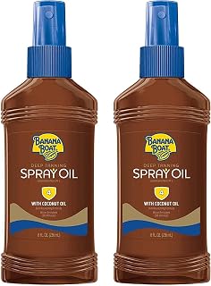 Banana Boat Deep Tanning SPF 4 Spray Oil with Coconut Oil, Pack of 2 - Locks in Moisture for Silky Tan (8oz Each)