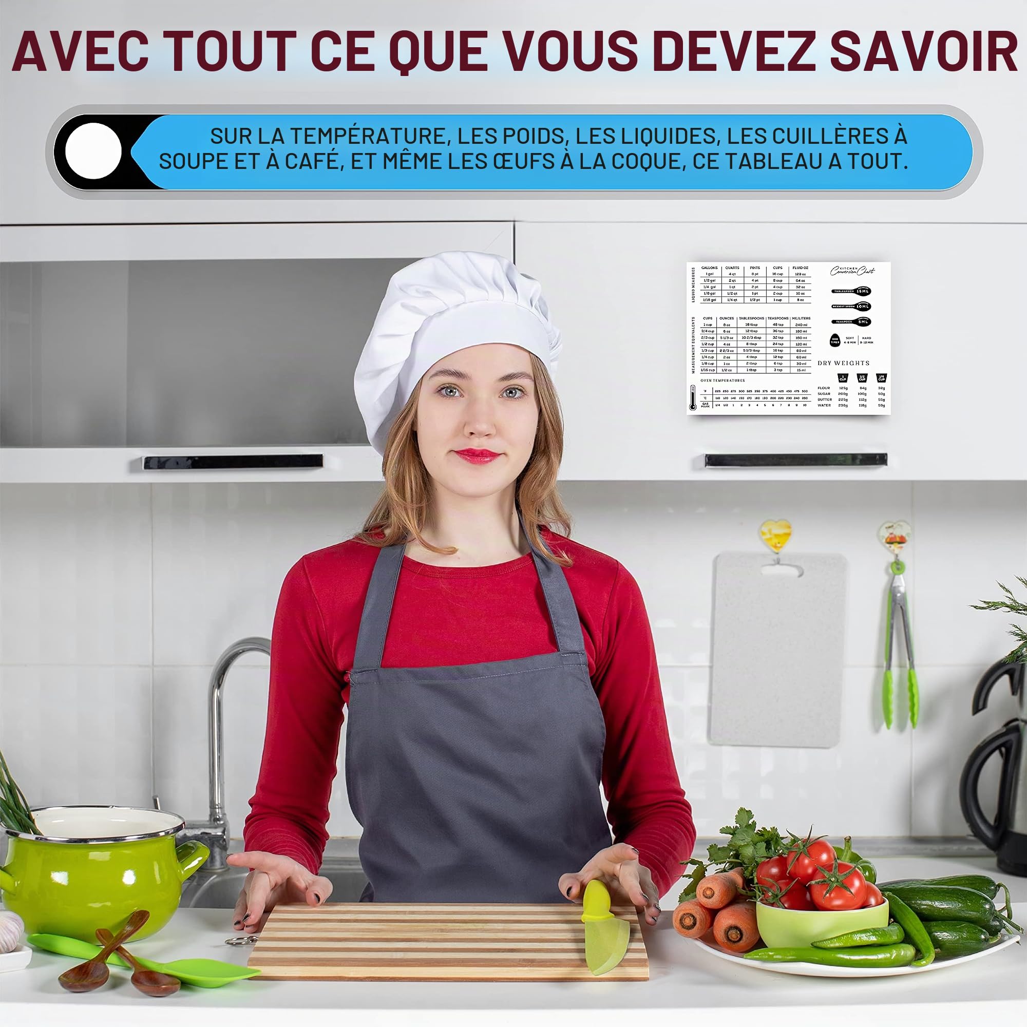 Tableau de Conversion magnétique de Cuisine pour liquides, Poids et mesures – Recettes de Cuisine et de pâtisserie
