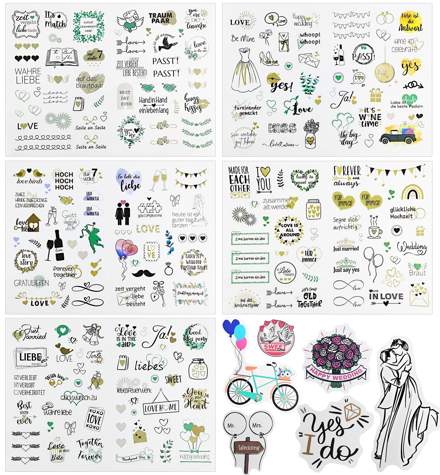 HavaCue Pegatinas Personalizadas Boda (316), Pegatina de Amor de Bodas de Estilo Verde, Pegatinas para Libro de Visitas de Boda, Ideal Para Diarios de Amor, álbumes de Fotos y Libros de Recuerdos