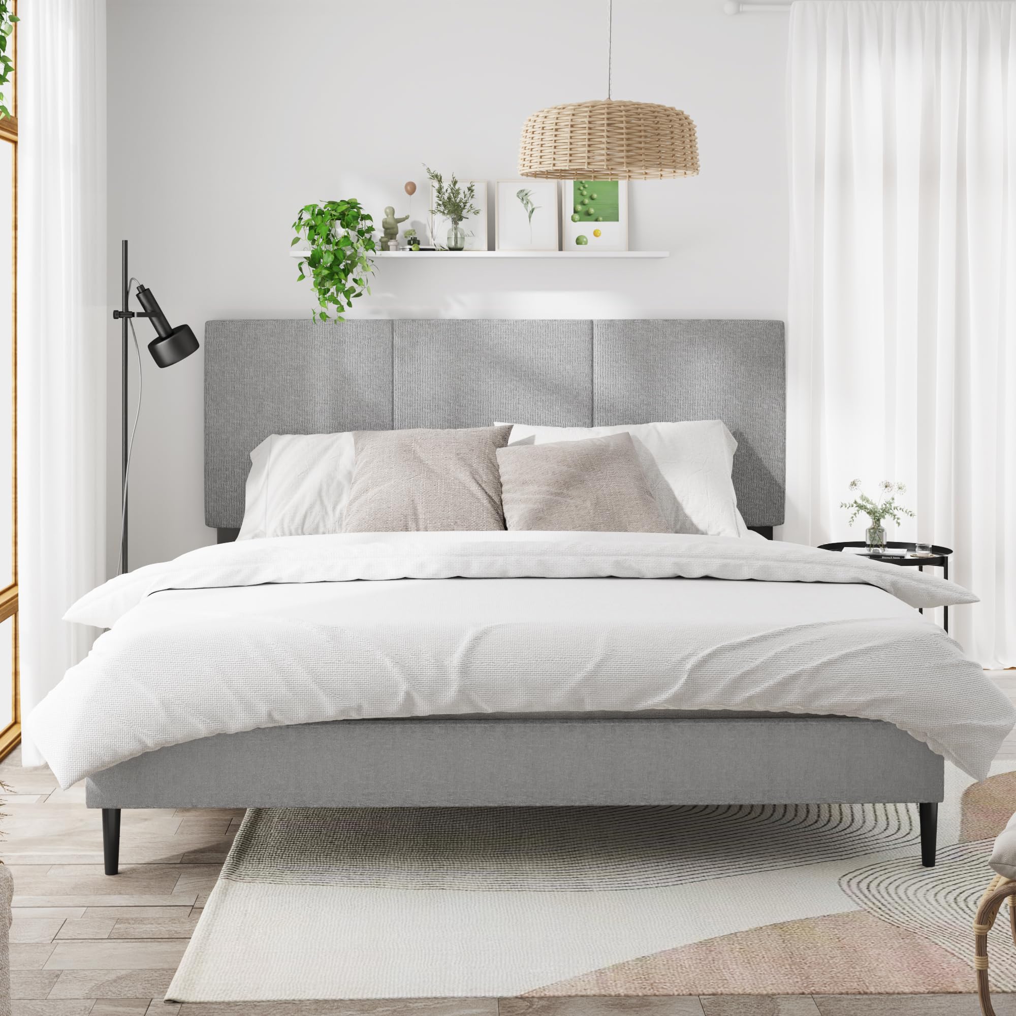 IOILORI Queen Size Bed Frame with Upholstered Headboard, Sturdy Wood Slats, No Box Spring Required, Silent, Easy Assembly, Gray