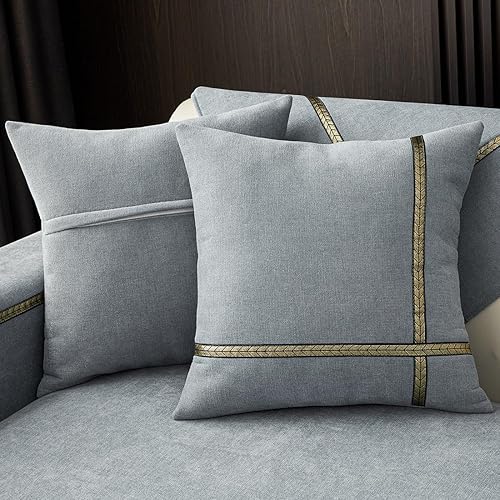 vctops Juego de 2 fundas de cojín de felpilla suave de lujo para sofá, cama, con patrón geométrico de color liso (gris claro, 18 x 18 pulgadas)