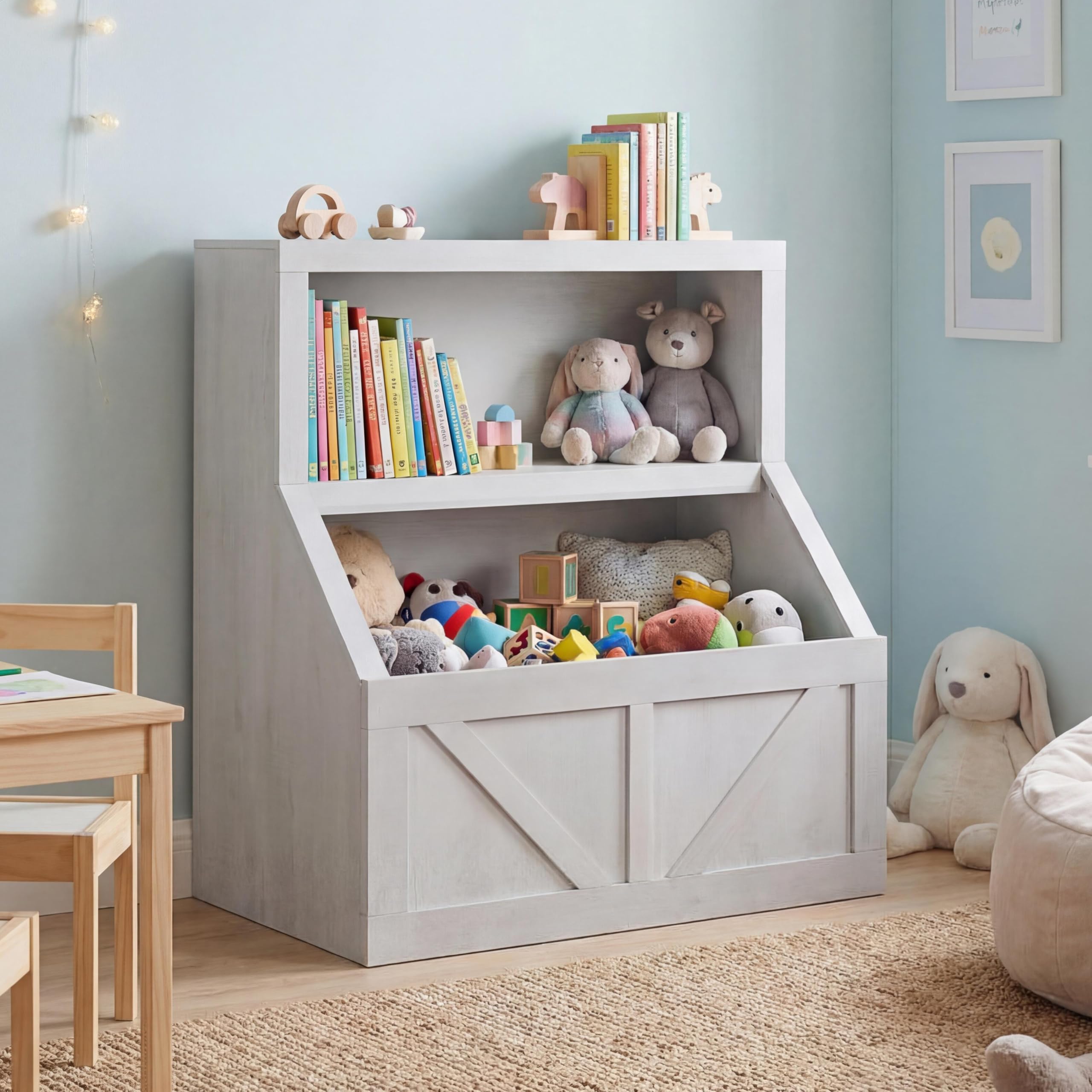 IDEALHOUSE Kids Bookshelf, Toy Storage, Wooden Toddler Bookcase Cabinet with Storage Organizer, Children's Large Cubbies for Playroom Bedroom Nursery