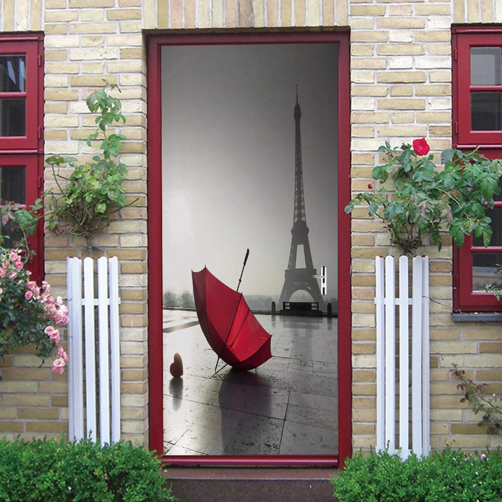 LuSeven Stickers 3d Tour Eiffel Rouge Feuilles 50x125cm (19.68 Inches