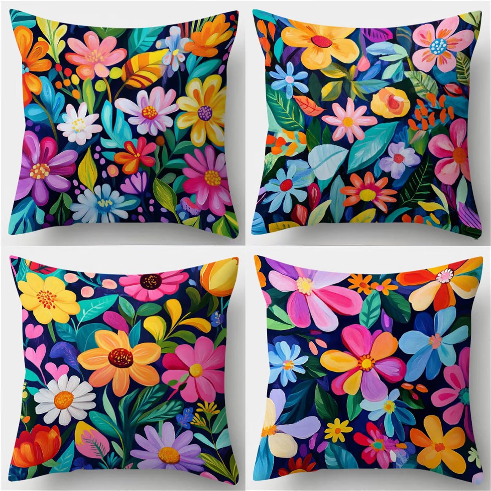 Fodere per Cuscini 45x45 cm Set di 4 Federe Cuscini Divano Fiori Rosa Gialli Lavabile Lino Tessuto Quadrato Federa per Divano Camera da Letto Auto Sedia Casa Decoro