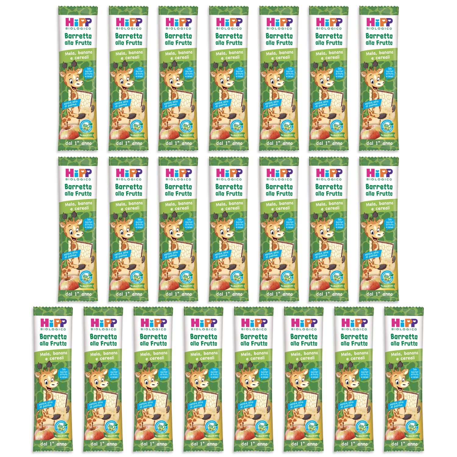 HiPP - Barrette alla Frutta Bio, Gusto Mela, Banana e Cereali, Snack per Bambini, 22 Pezzi da 23 gr ciascuno