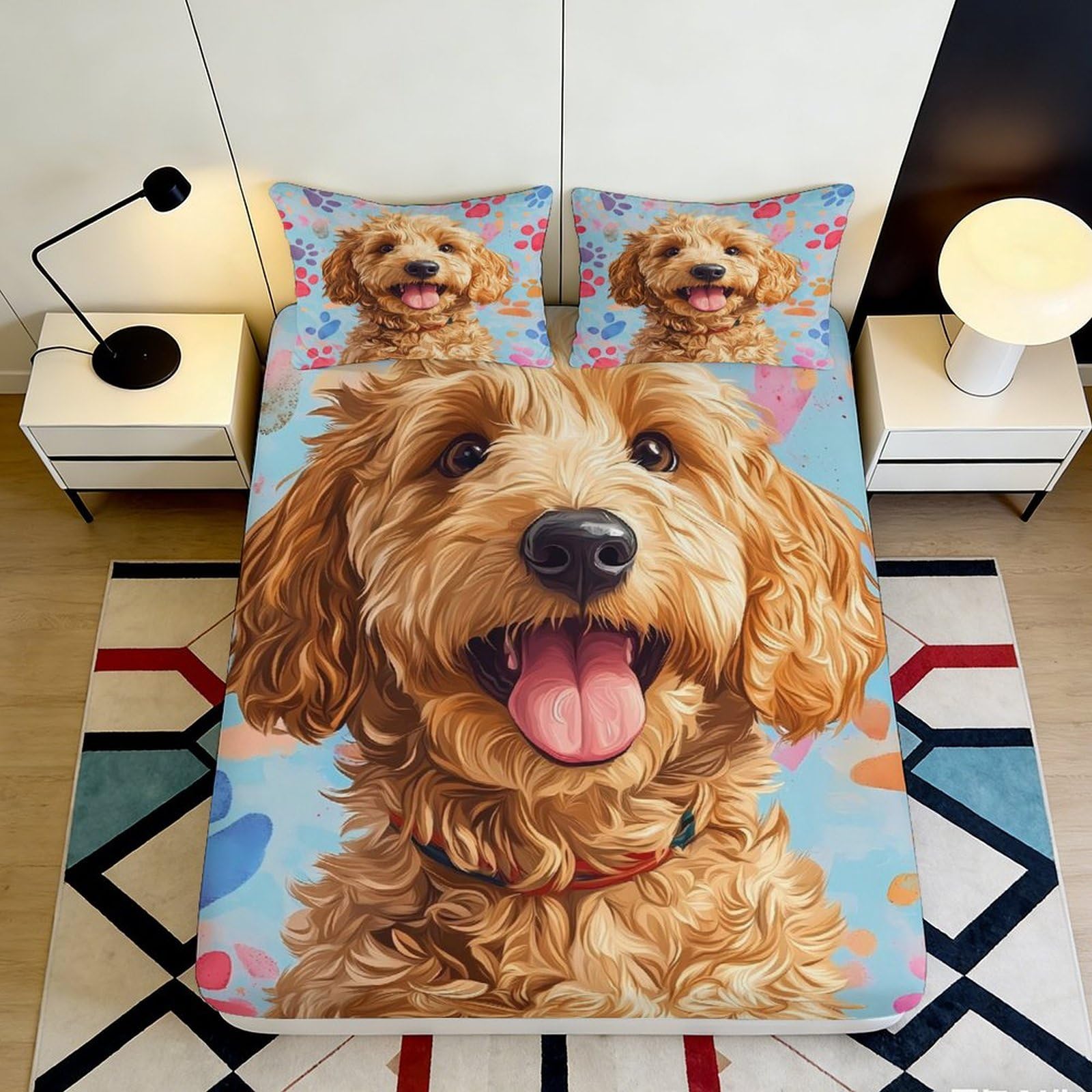 Qjzxknhpgr Style-4 3D Printed Golden Retriever Fitted Sheet Microfiber Soft Dog Pattern Mattress Cover For Bedroom Guest Room Decor 90X200x25cm