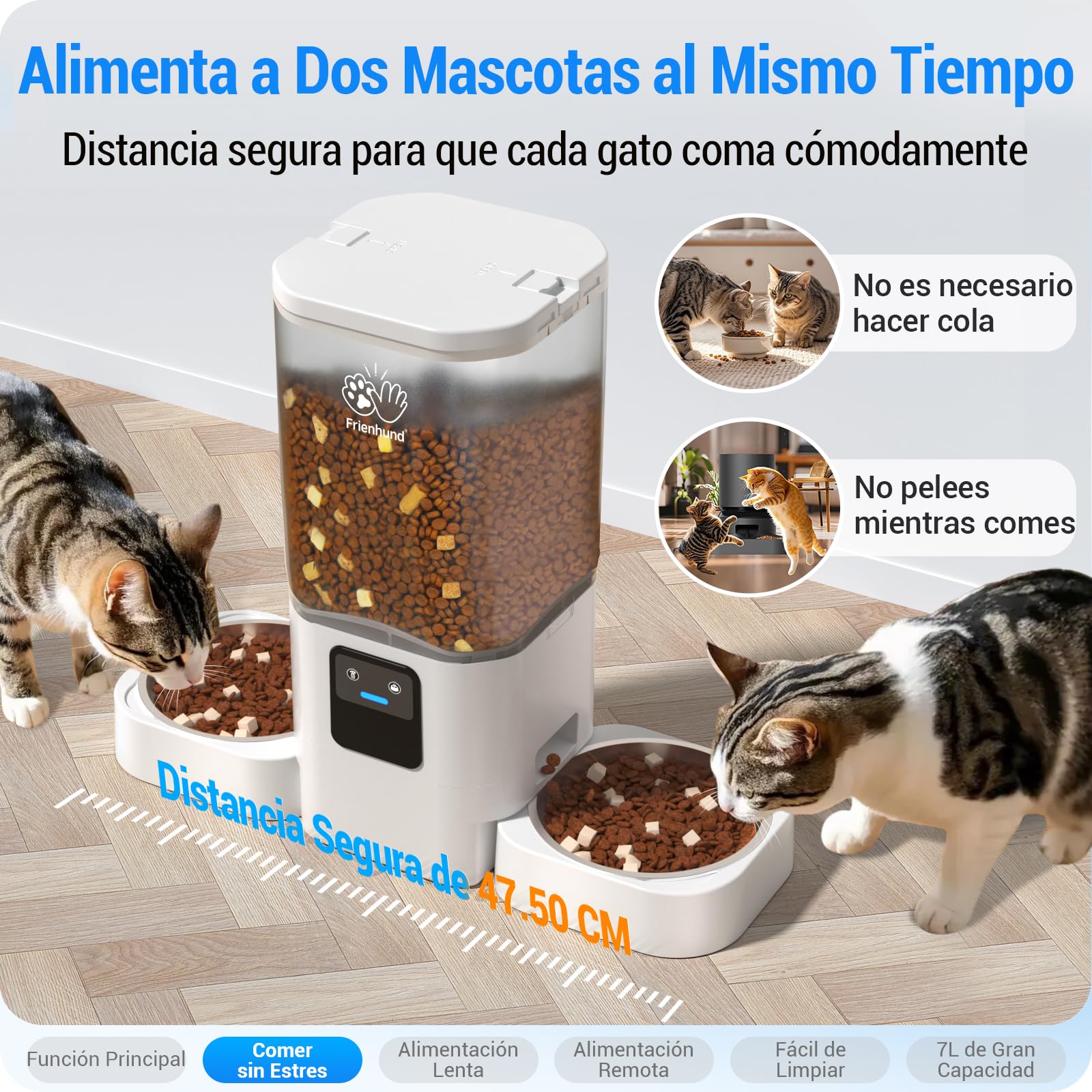 Comedero Gato Automatico Doble WiFi: 5G Dispensador Comida Gatos con Alimentación Lenta y Control por App, Comedero Perro Automatico de 7L para Varias Mascotas, Fácil de Limpiar(ACF190W-C)