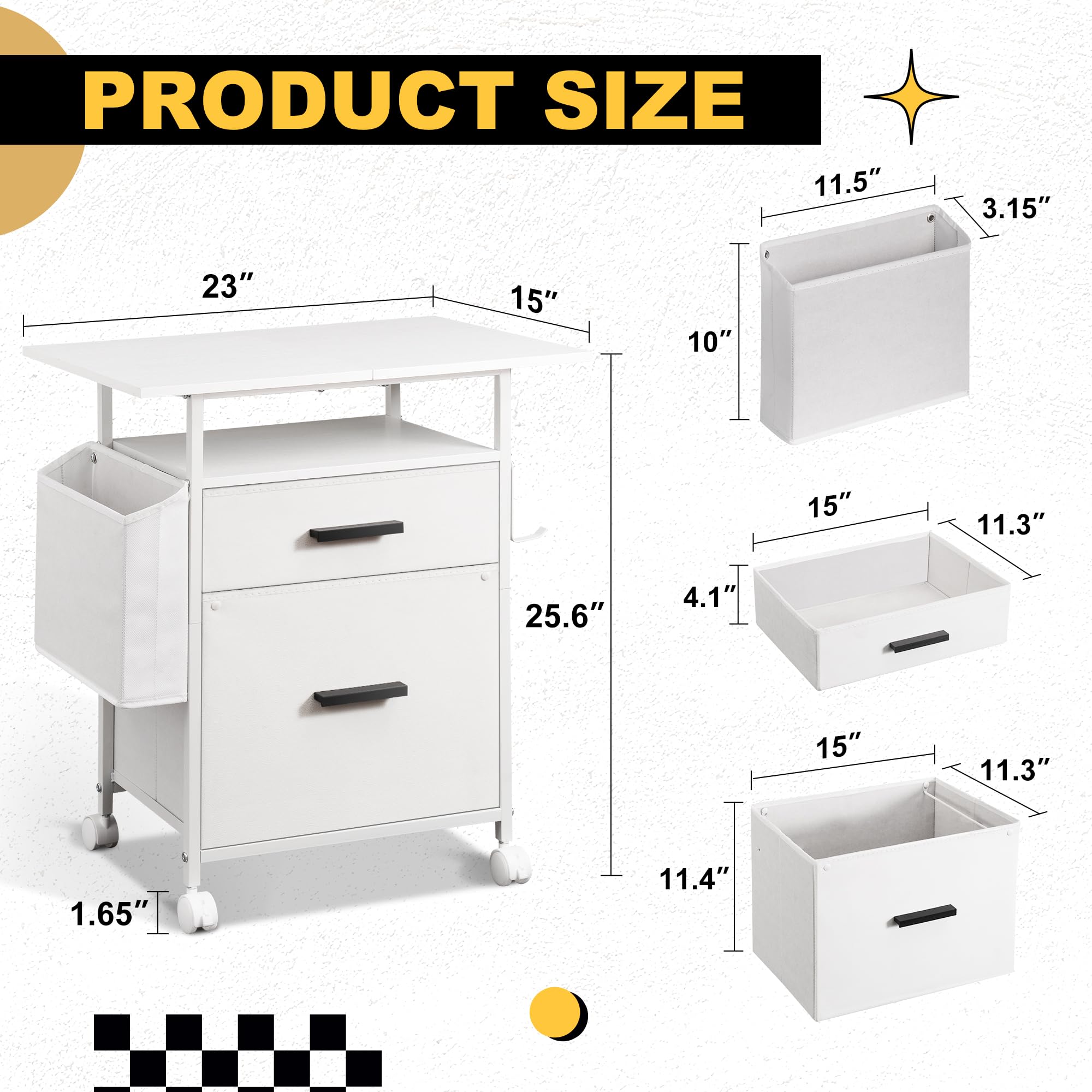 Armoire de classement Mobile en Tissu avec 2 tiroirs de Rangement, pour accrocher des dossiers A4, Format Lettre, étagère Ouverte avec Sac de Rangement et Crochets, Blanc