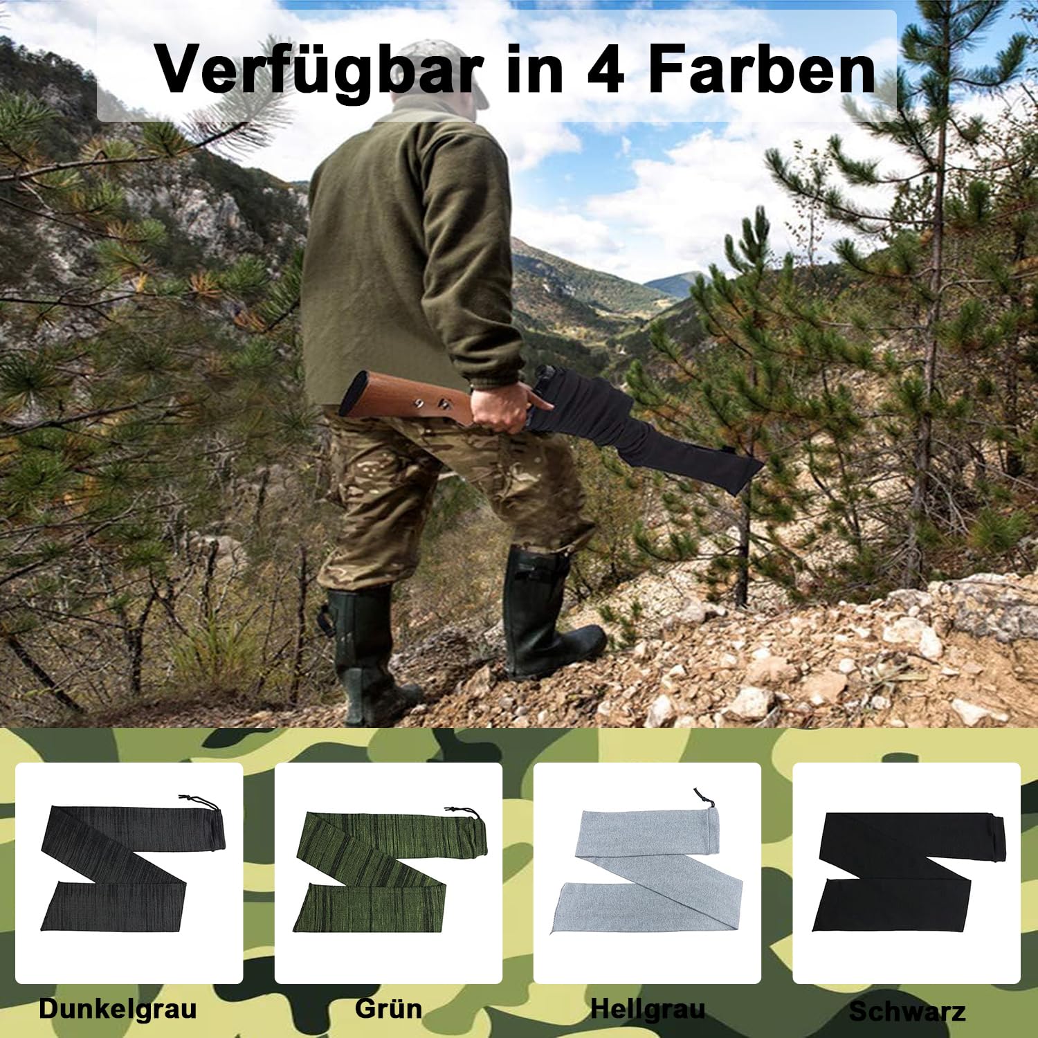4 Stück extra Dicke Waffensocken für Gewehre und Schrotflinten, 140 cm lang, silikonbeschichtet