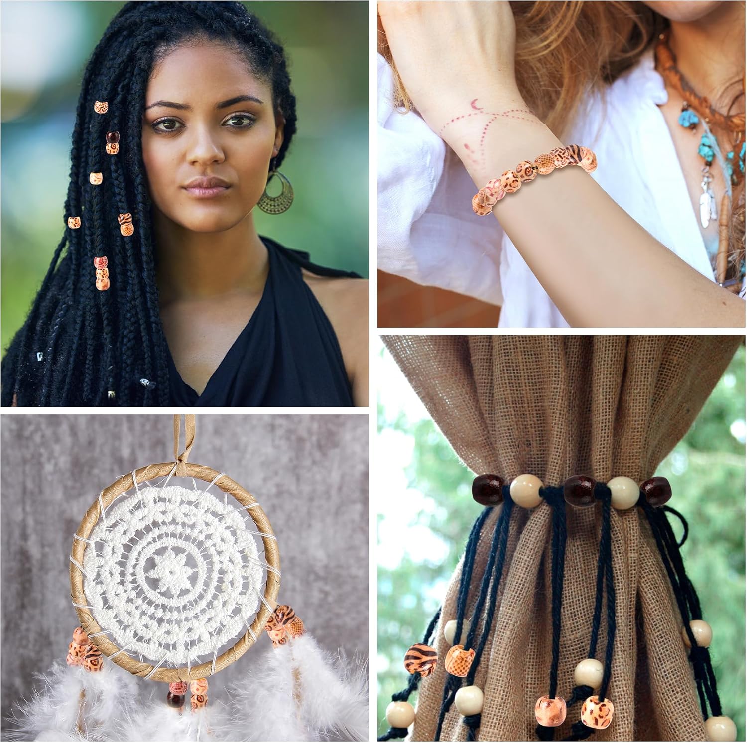 100PCS Wooden Beads for Hair, 11x12 mm Large Hole Macrame Bead, Multi Pattern Hair Bead, Round Loose Spacer Beads for Making Handmade Craft Bracelet Necklace -Mixed Colors - Image 7