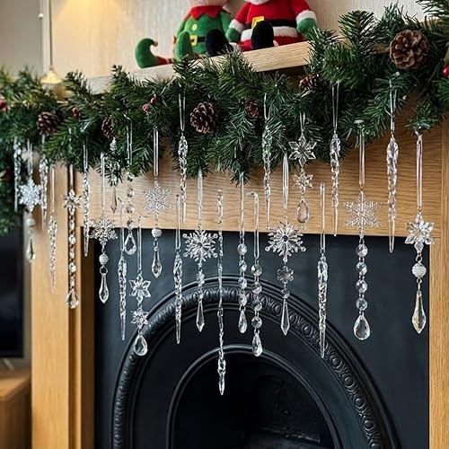 Miniatura 6 de 18 adornos de carámbanos de cristal para árbol de Navidad, adornos de cristal, carámbanos acrílicos y copos de nieve, adornos de Navidad para