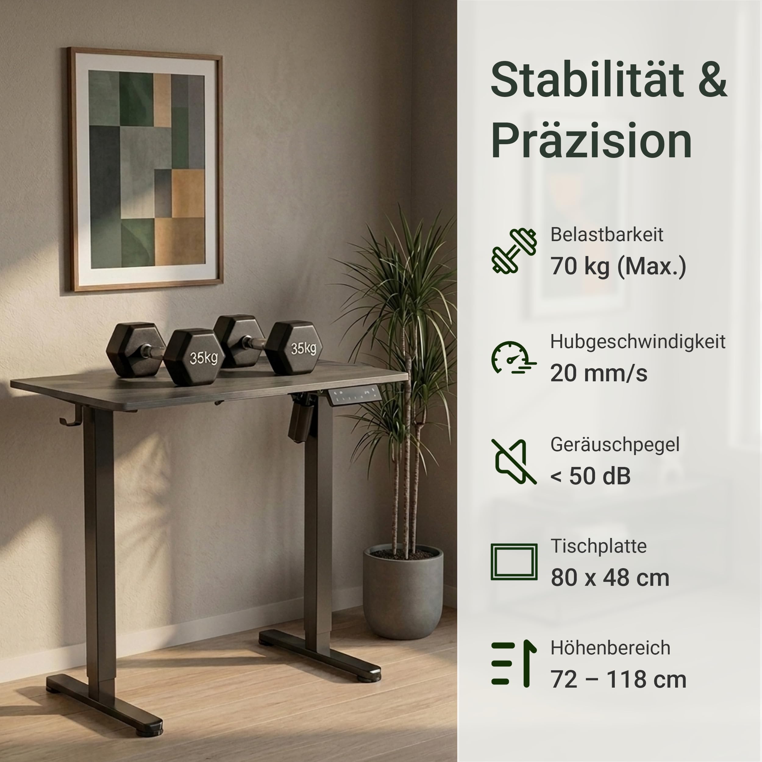 Höhenverstellbarer Schreibtisch 80x48cm | mit USB-A/C, Schreibtisch Höhenverstellbar Elektrisch, Ergonomischer Steh-Sitz Computertisch für Homeoffice und Büro