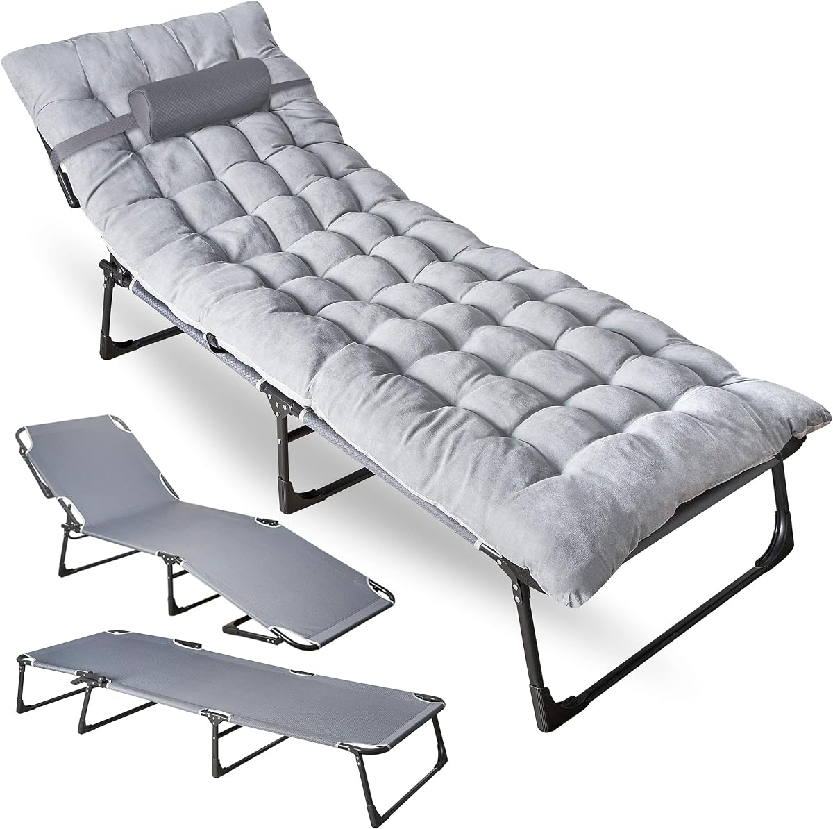 ZONETECH Folding Cot & Pad Mattress 4 Position Adjustable Portable, Premium Quality for Adult and Kids-Perfect for Camping, Travel, Patio, Beach, Indoor & Outdoor Activity (1-Pack)