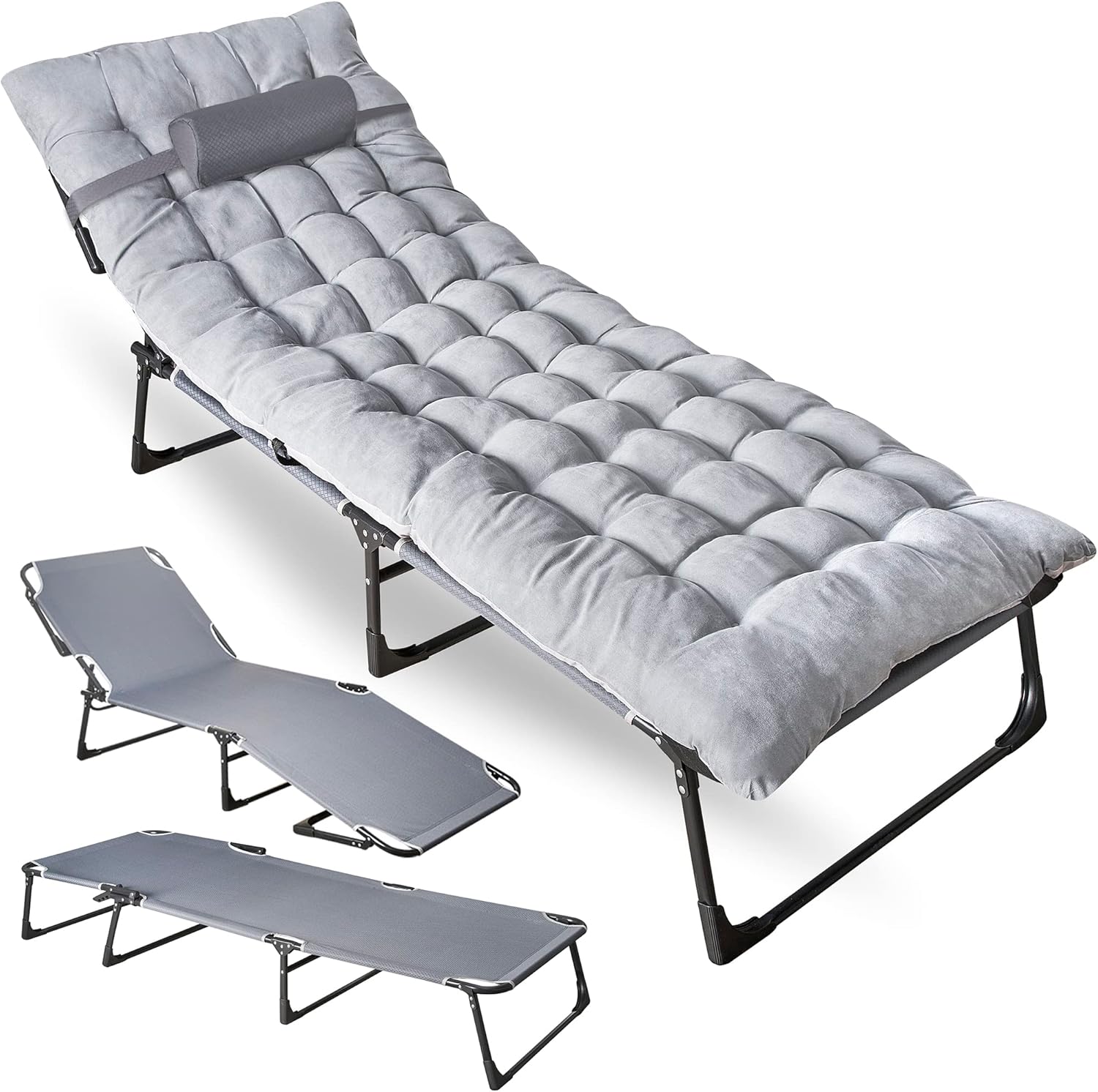 ZONETECH Folding Cot & Pad Mattress 4 Position Adjustable Portable, Premium Quality for Adult and Kids-Perfect for Camping, Travel, Patio, Beach, Indoor & Outdoor Activity (1-Pack)