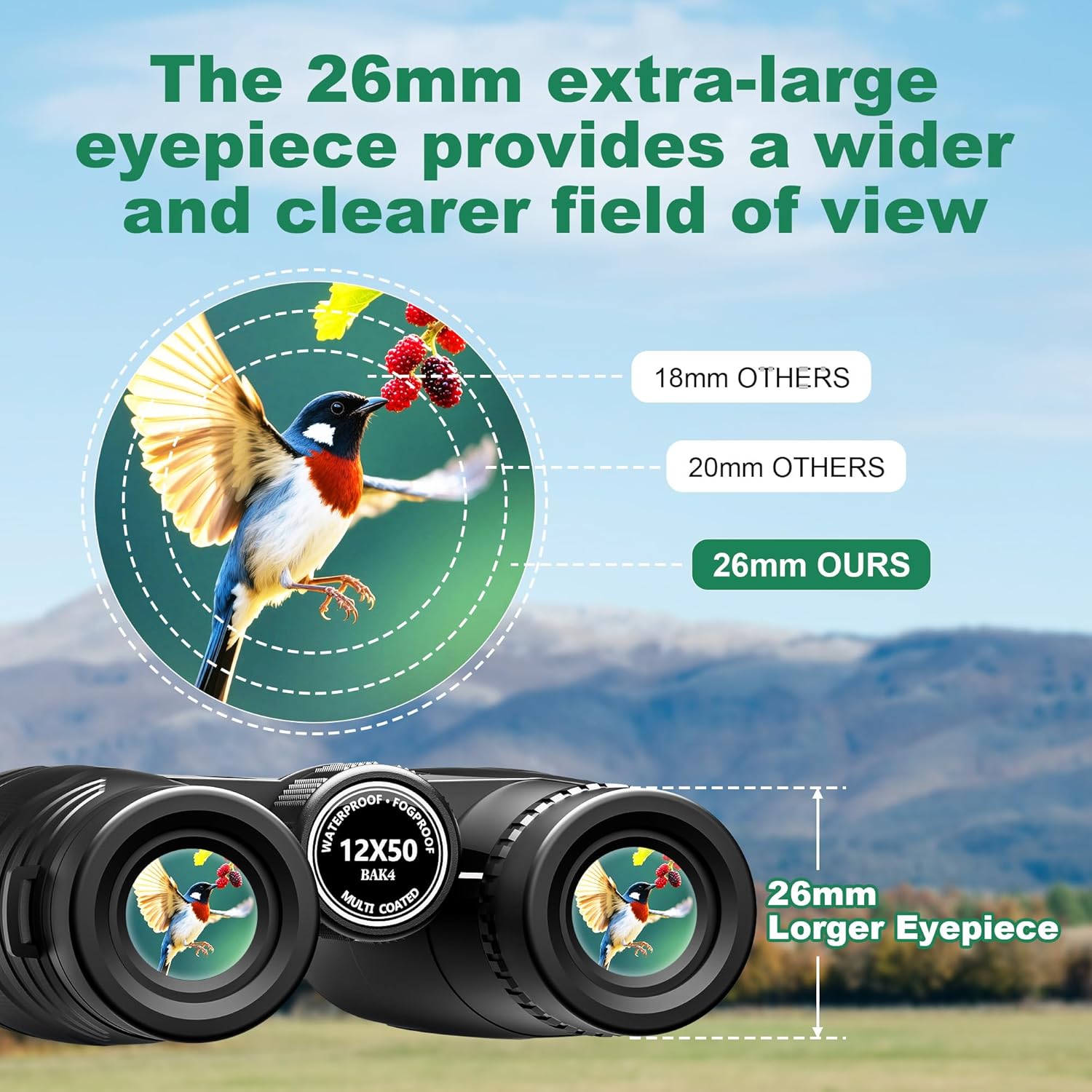 12x50 High Powered Binoculars for Adults, Large View Waterproof Binoculars with Clear Low Light Visionfor Bird Watching Hunting Camping Travel Cruise Hiking Sports Stargazing - Image 3