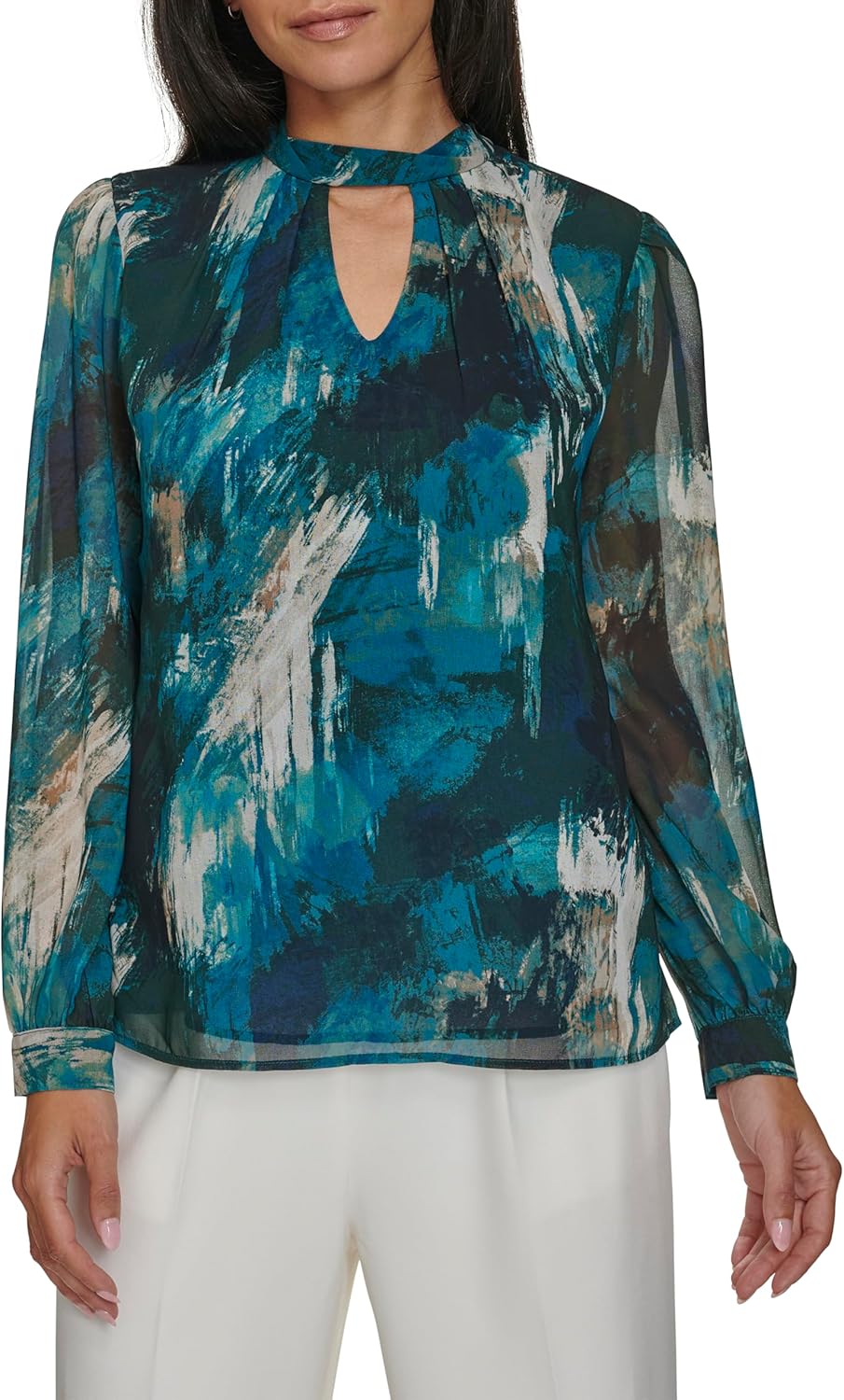 Calvin Klein Womens Keyhole Long Sleeve Blouse - Image 5