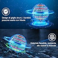 Vista 7 de Juguetes de bola de orbe volador ANOEPUY 2025, mini dron con forma de globo cósmico controlado a mano con boomerang giratorio que vuela, seguro