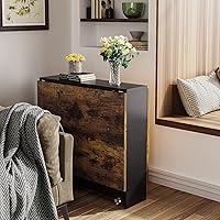 Vista 7 de Tiptiper Folding Dining Table with 6 Wheels, Folding Kitchen Table with 2-Layer Storage Shelf, Space Saving Dining Table for Small Apartment, Rustic