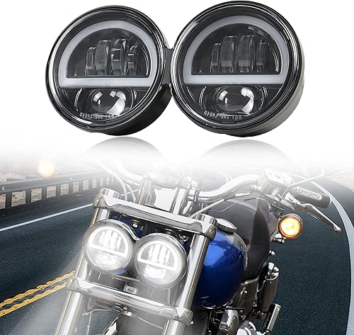 Faro LED dual para Fat Bob, kit de luz frontal LED mejorado con luces direccionales de haz alto y bajo y anillo de halo DRL para Harley Dyna Fat Bob