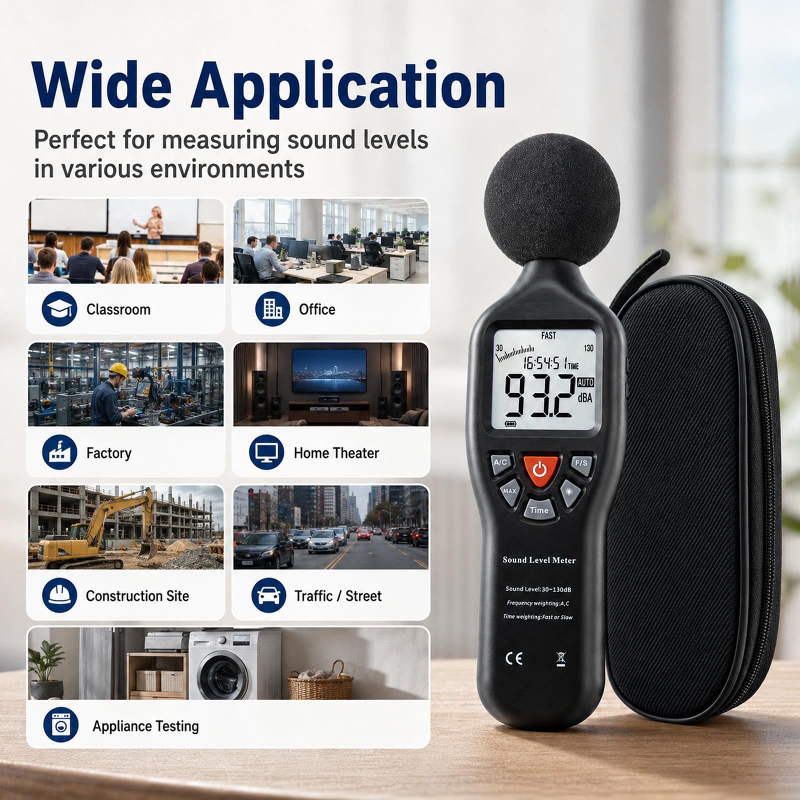 GAIN EXPRESS Handheld Digital Sound Tester poziomu hałasu, kalibrator do miernika poziomu dźwięku 94 dB i 114 dB wyjście klasa I w/bateria +/- 0,3 dB system pomiarowy