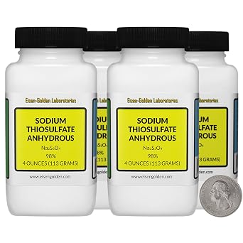 Sodium Thiosulfate Anhydrous [Na2S3O3] 98% AR Grade Powder 1 Lb in 4 Bottles