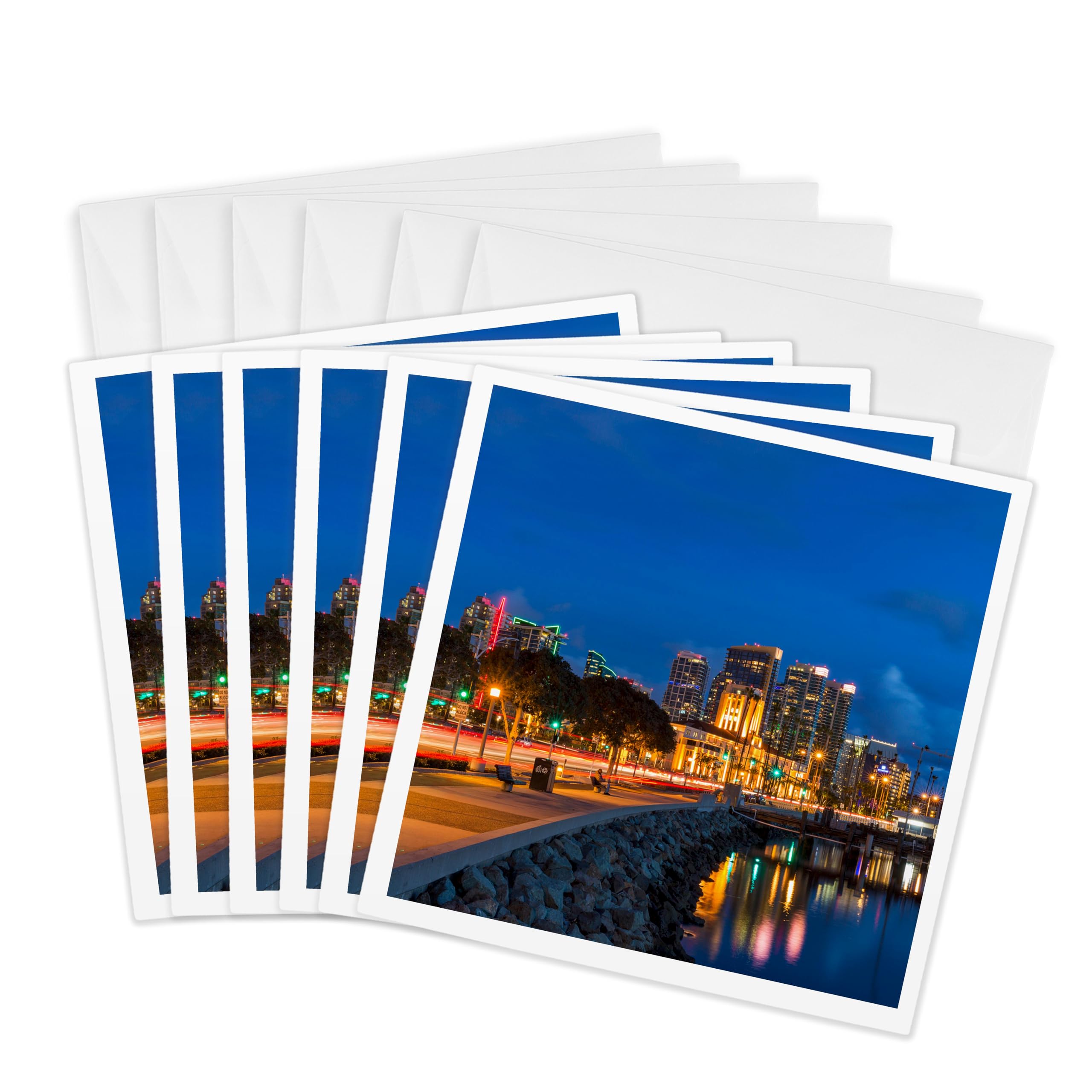 3dRose gc_229967_1 6 x 6-Inch "City Skyline from Harbor in San Diego, California" Greeting Card (Pack of 6)