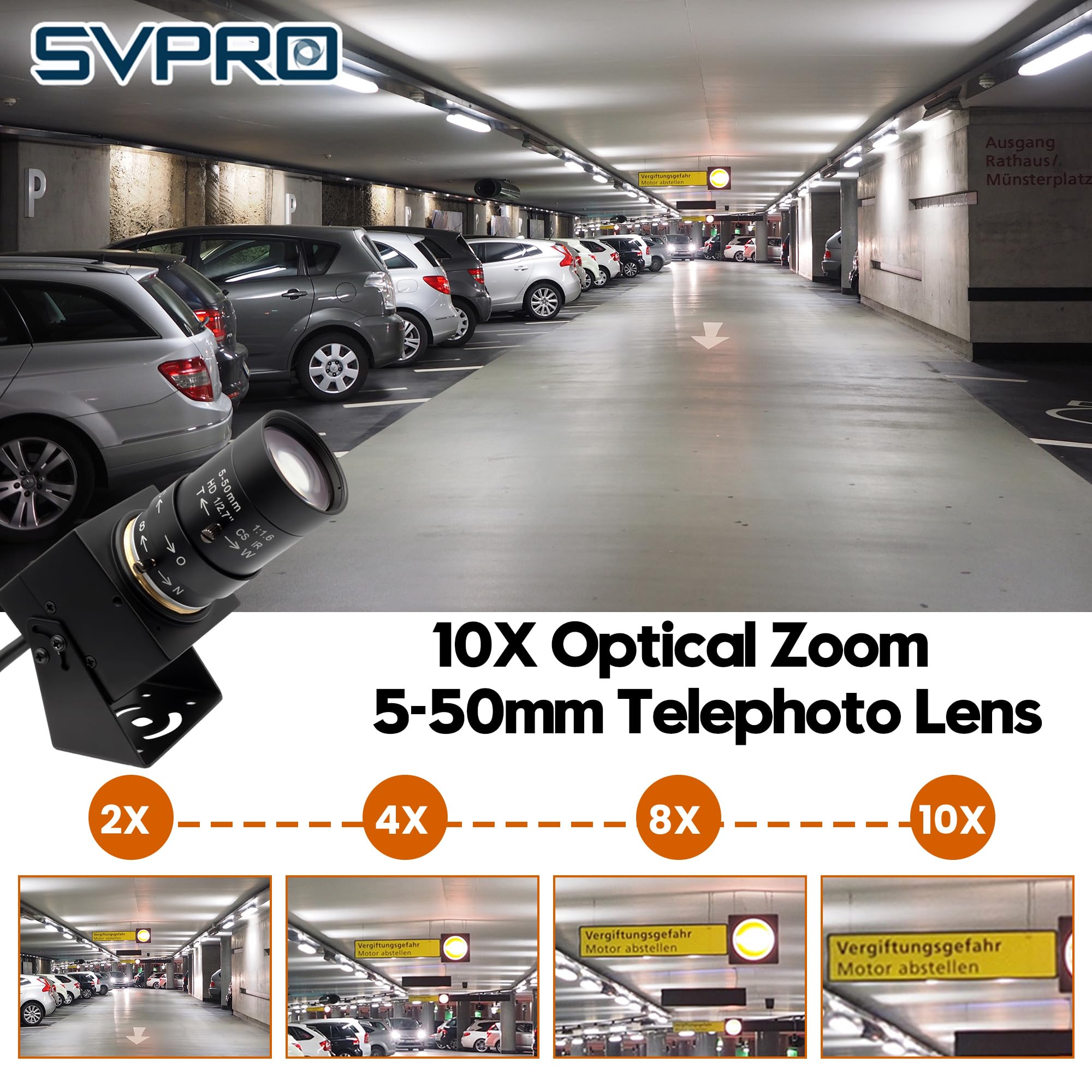 Svpro 2 MP Global Shutter USB Camera 90 FPS Telecamera ad alta velocità con zoom da 5 a 50 mm, messa a fuoco manuale Webcam per Glof Swing, 10 X zoom ottico telecamera industriale USB Plug and Play
