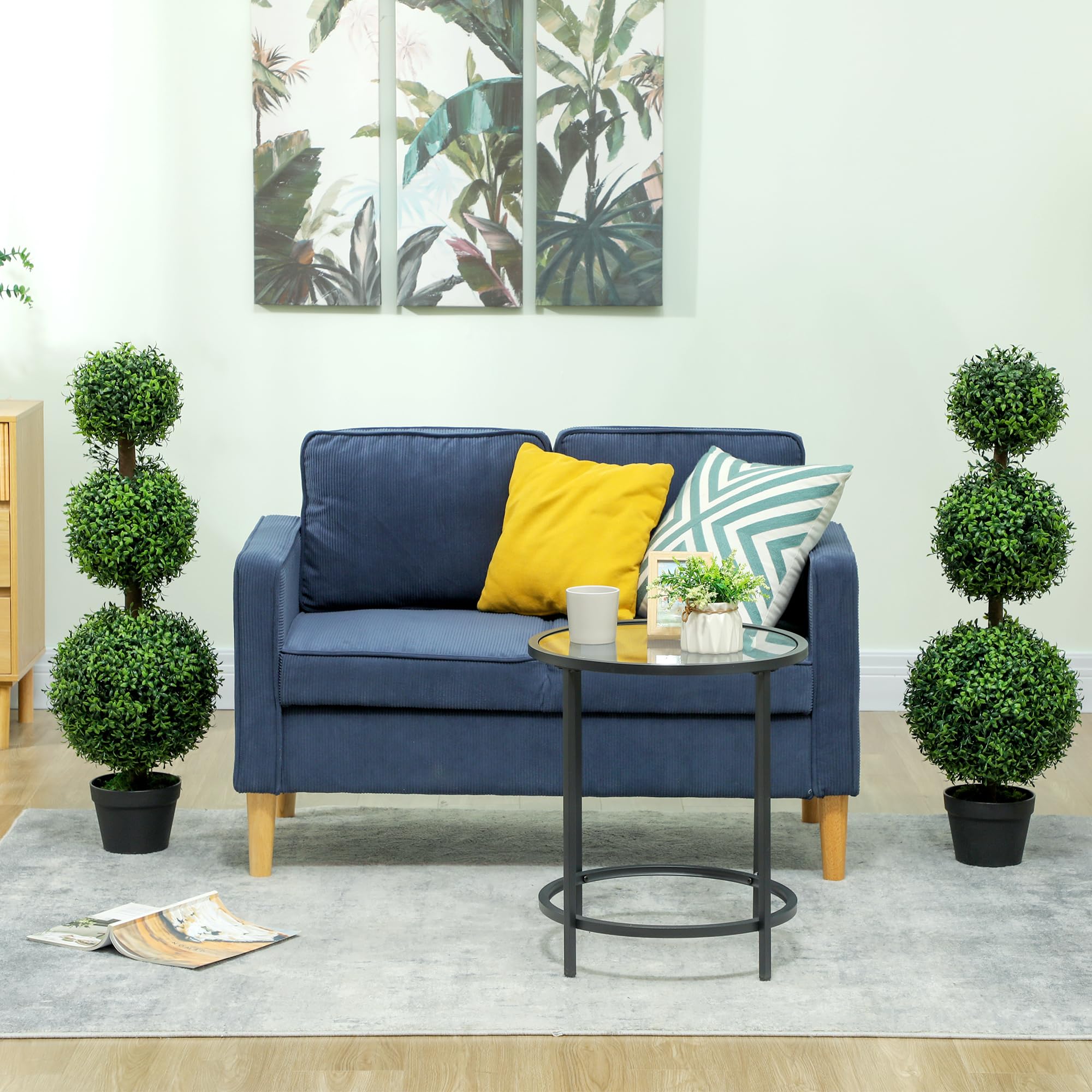 HOMCOM Lot de 2 Arbres artificiels décoratifs en Forme de Boule topiaire en Pot - Plantes artificielles pour la décoration intérieure et extérieure - 100 cm - 3 Boules d'arbre