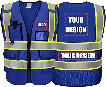 BeautyWill Custom LOGO Safety Vests Reflective Vest Class 2 ANSI with Pockets Zipper High Visibility Construction Uniform