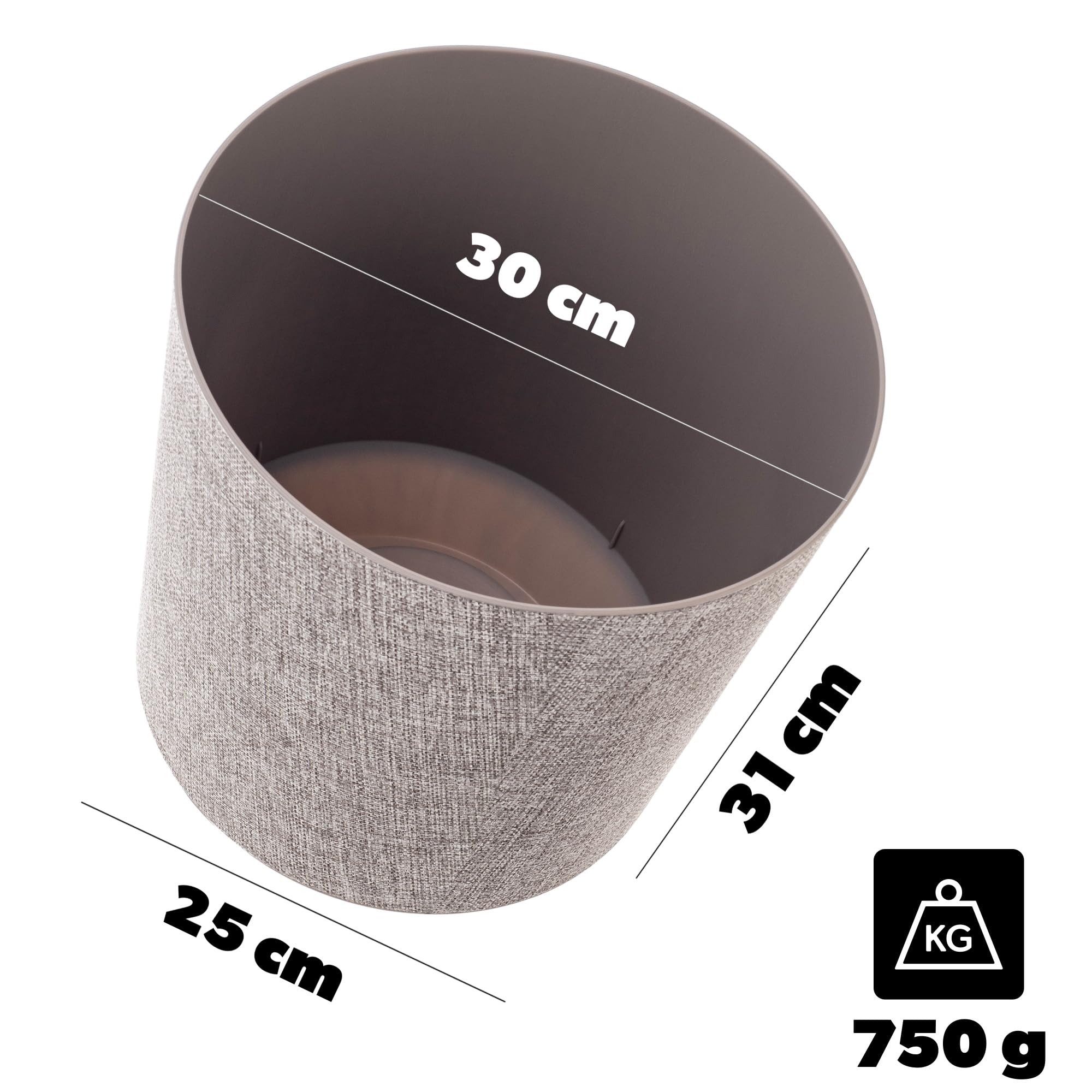 KADAX Dekorativer Übertopf, Runder Pflanztopf, Blumentopf aus Kunststoff, Pflanzentopf für Anbau von Pflanzen, Kräutertopf für Innen und Außenbereich (Braune Melange, 30cm)